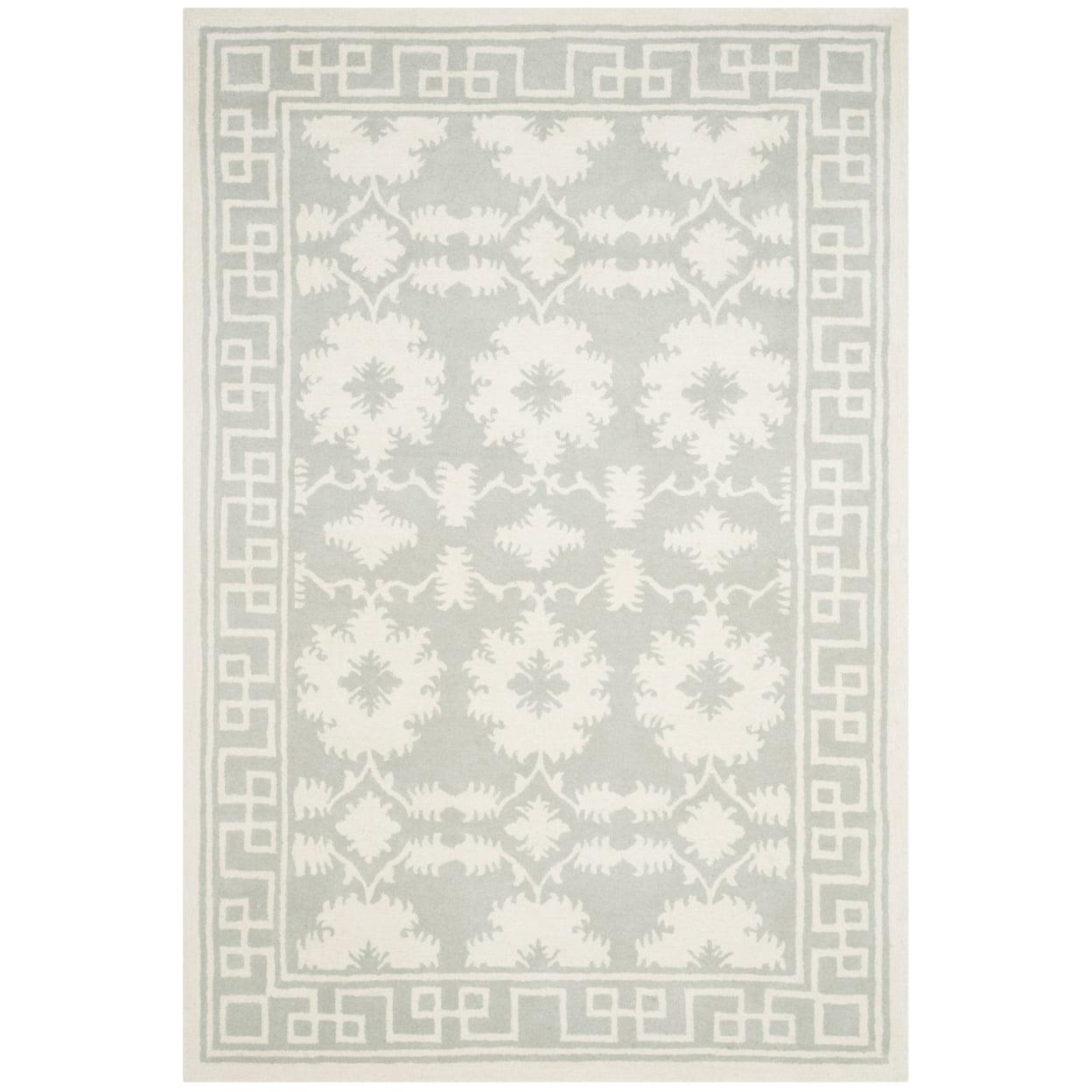 SAFAVIEH Bella Aliya Geometric Bordered Wool Area Rug, Grey/Ivory, 4' x 6'