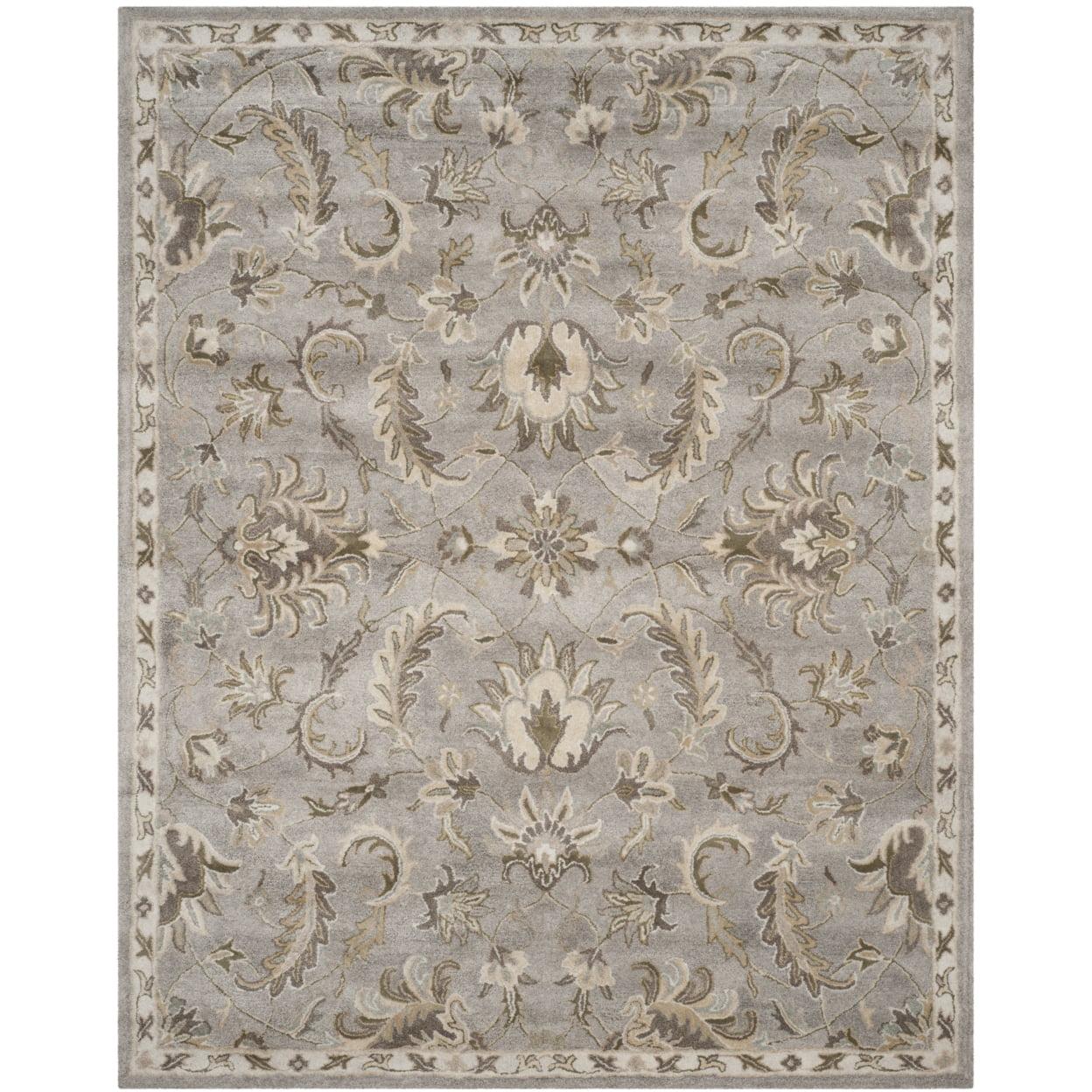 Elegant Gray Floral Tufted Wool and Viscose 8' x 10' Area Rug