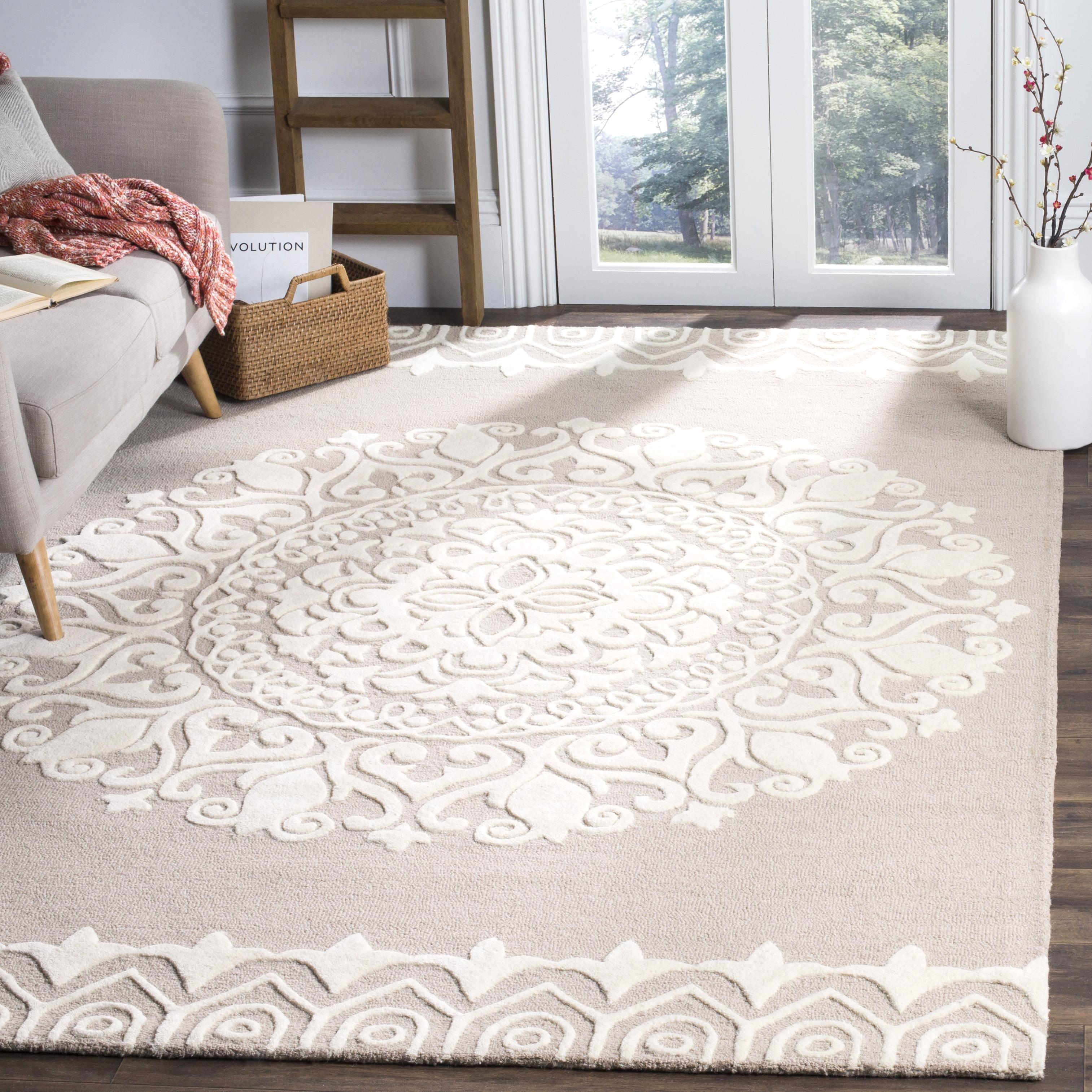 Bella 5' x 5' Square Beige Ivory Hand-Tufted Wool Area Rug