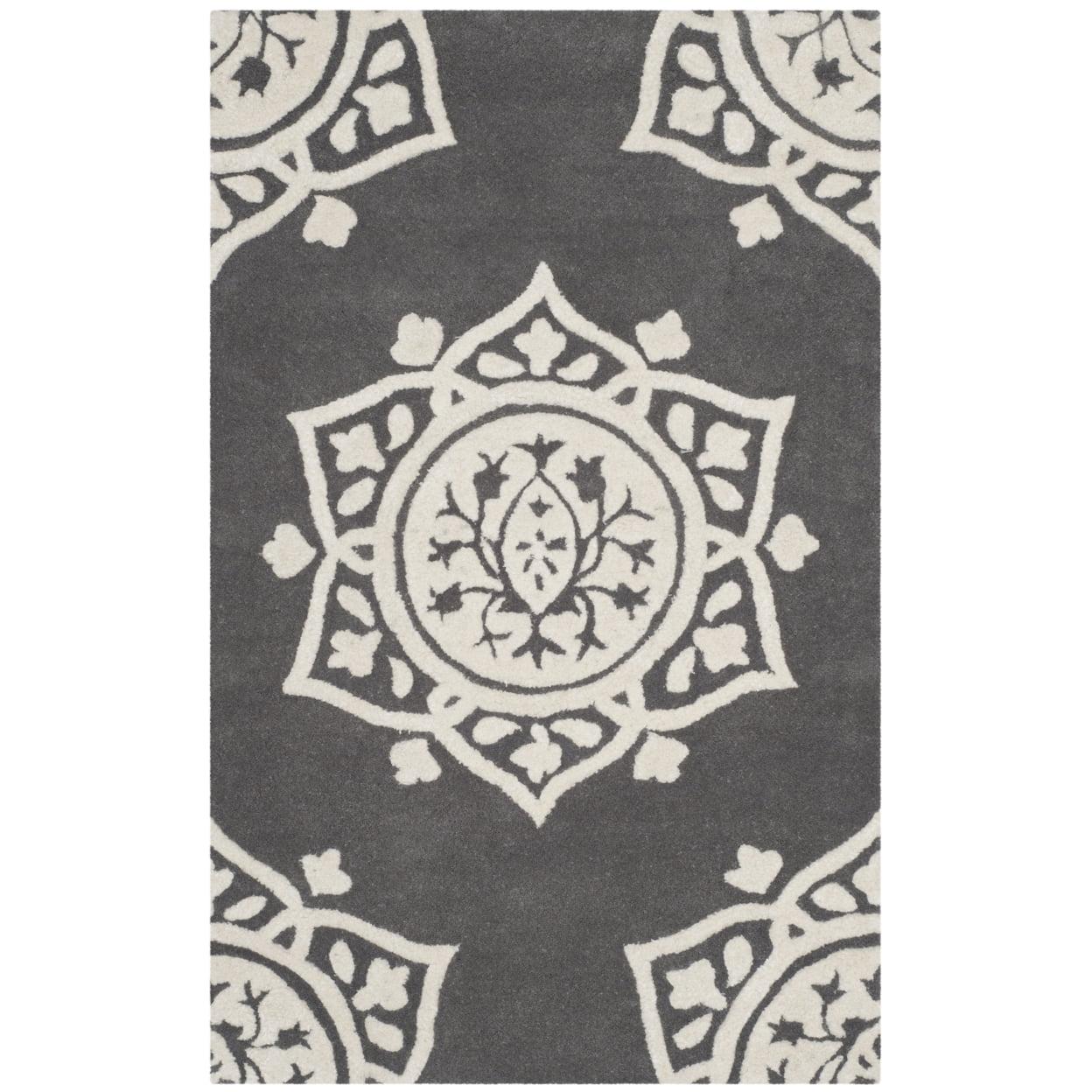 Bella BEL136 Hand Tufted Indoor Runner Rug - Dark Grey/Ivory - 2'6"x4' - Safavieh