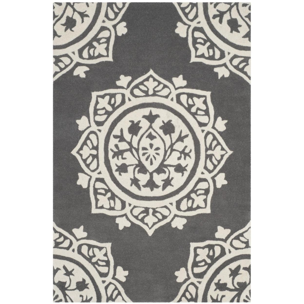 Bella BEL136 Hand Tufted Indoor Area Rug - Dark Grey/Ivory - 4'x6' - Safavieh