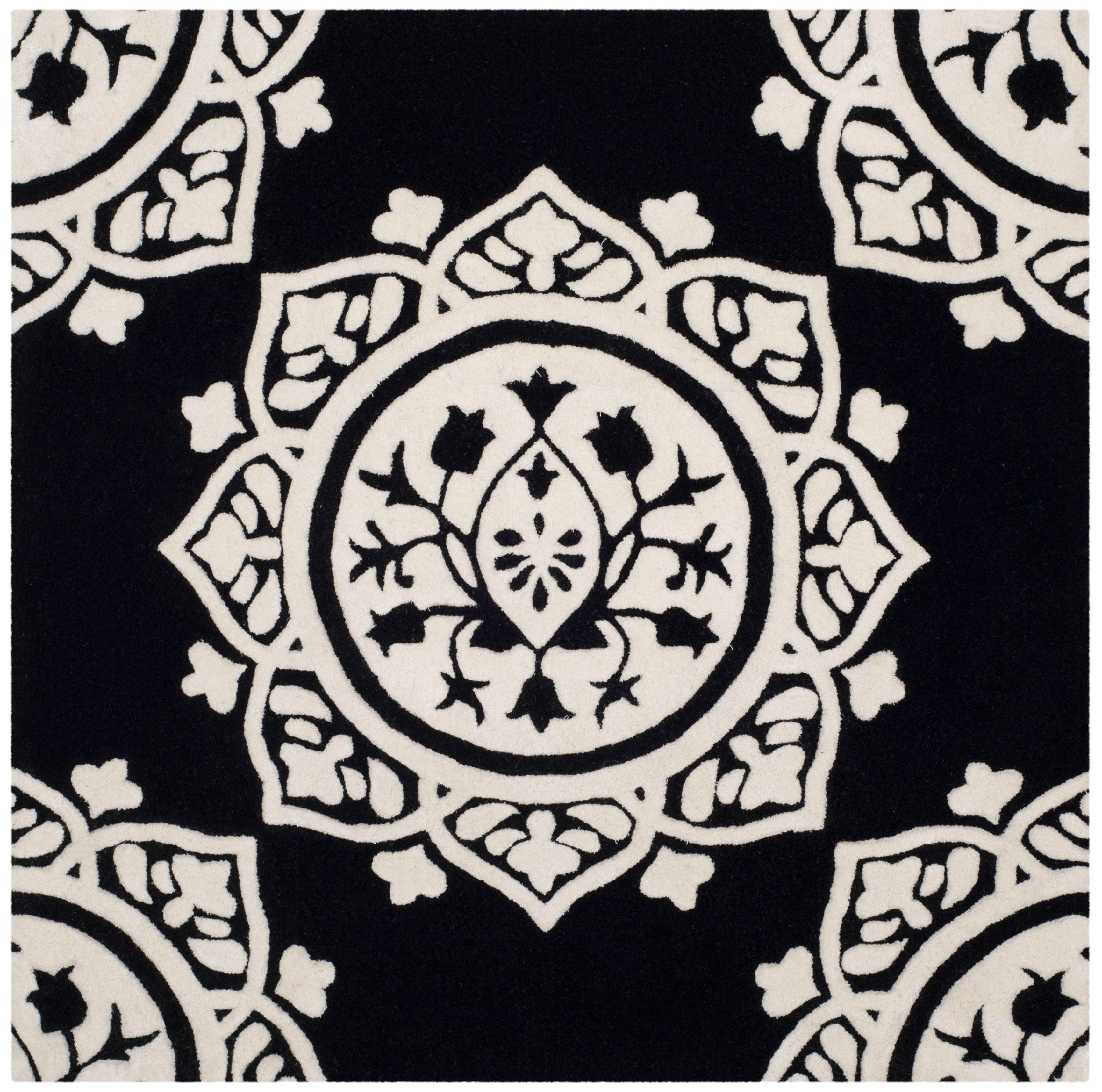 Bella Black and Ivory Hand-Tufted Wool Square Area Rug