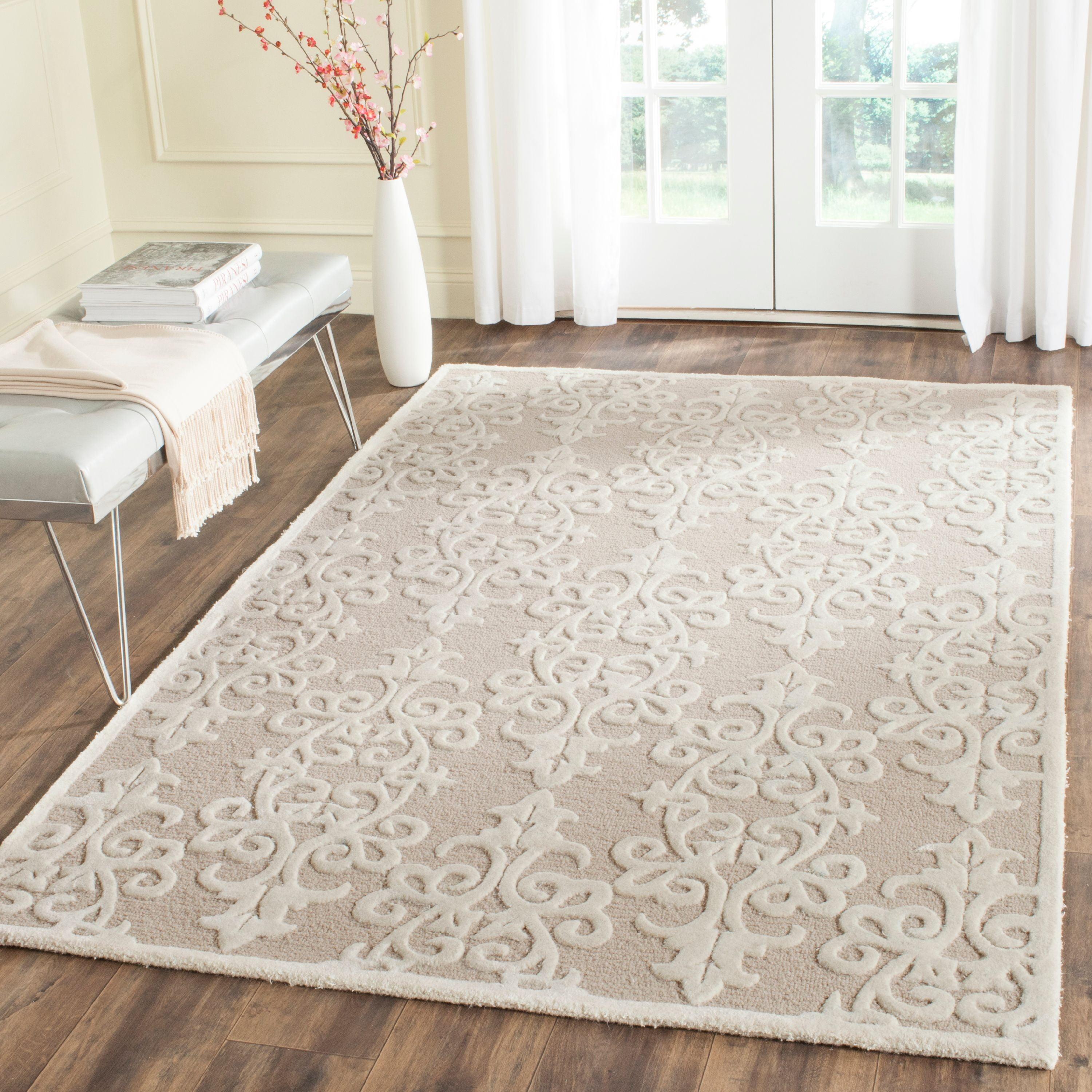 Ivory Hand-Tufted Wool Rectangular Area Rug 5' x 8'