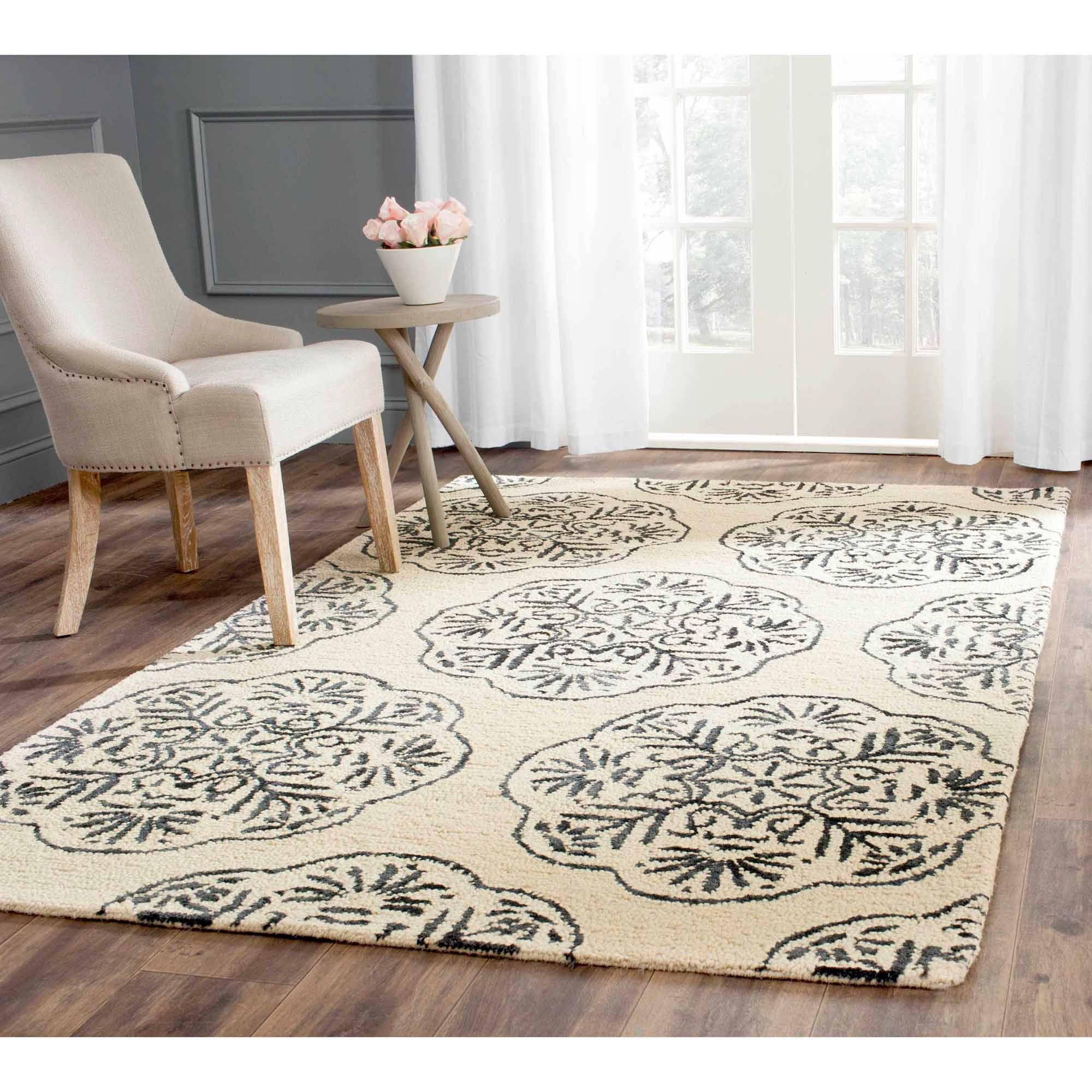 Bella Ivory & Charcoal Hand-Tufted Wool Square Area Rug, 5' x 8'