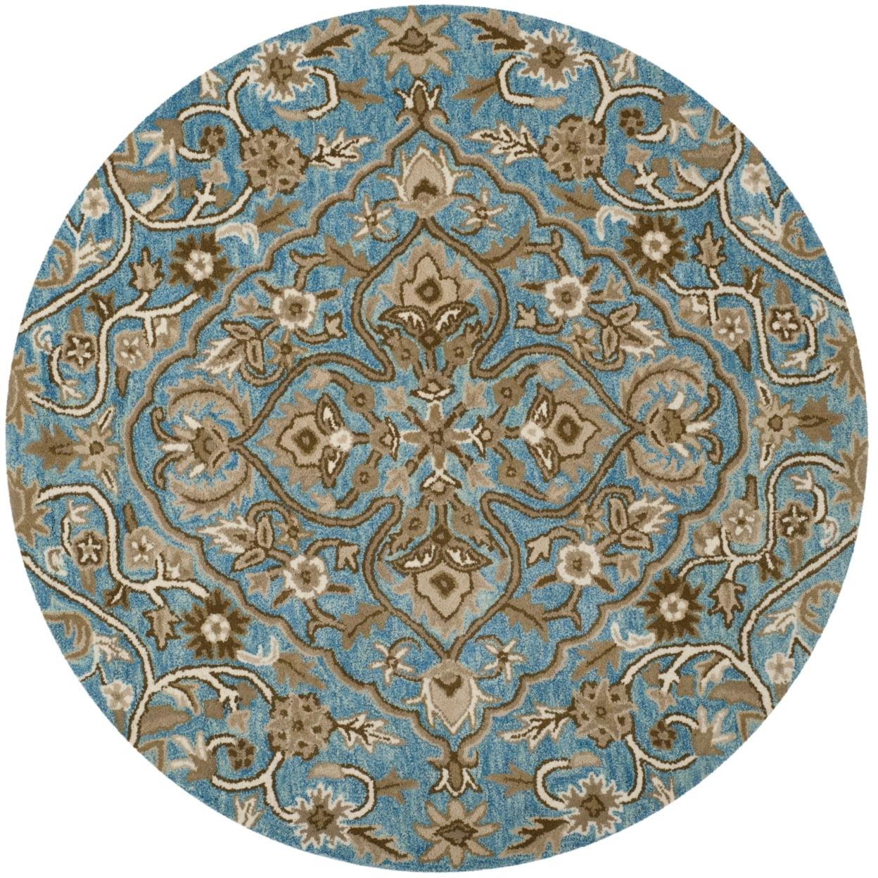 Bella BEL673 Hand Tufted Area Rug - Blue/Taupe - 5' Round - Safavieh.