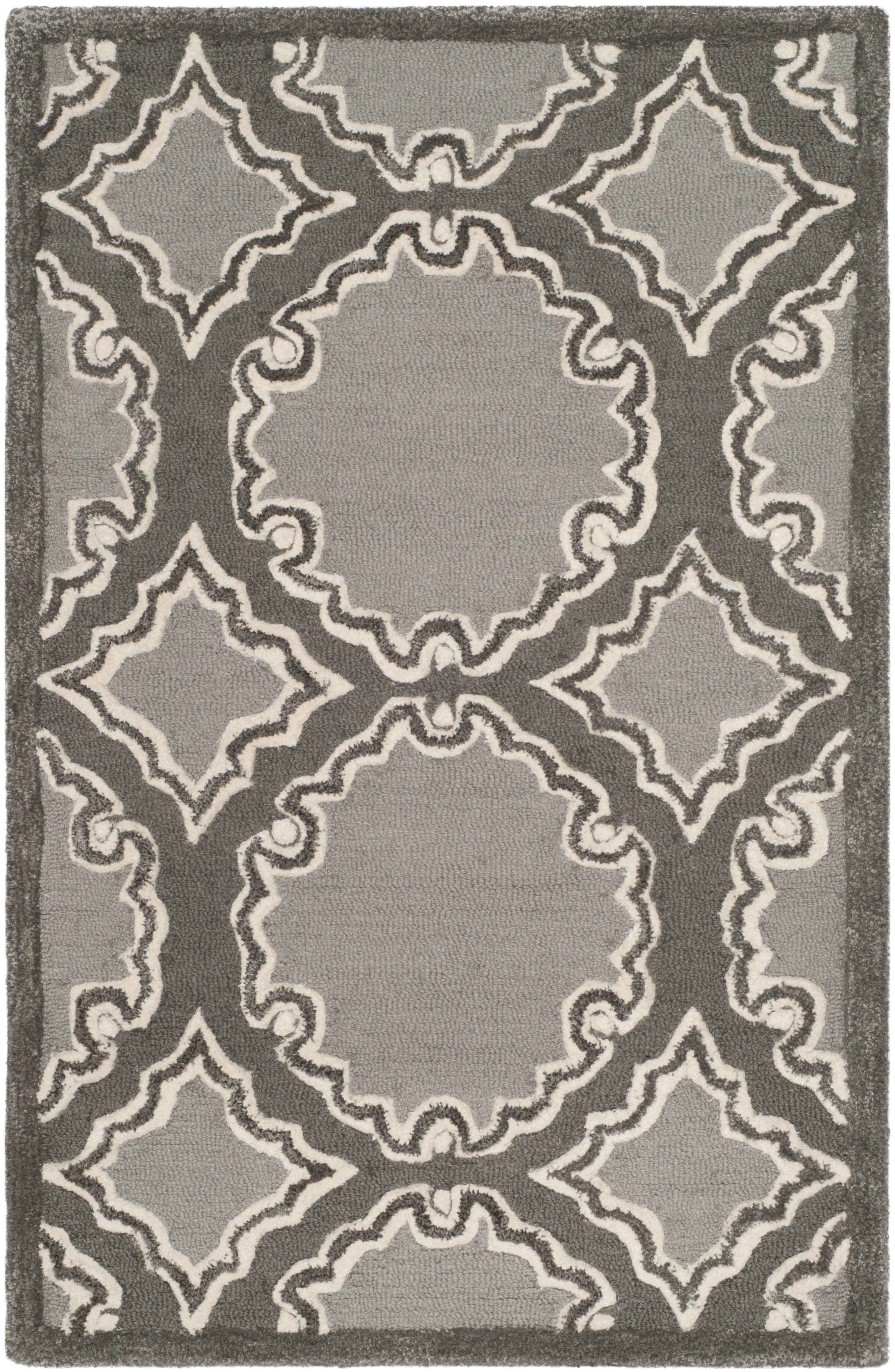 Hand-Tufted Gray Geometric Wool Area Rug, 2'6" x 4'