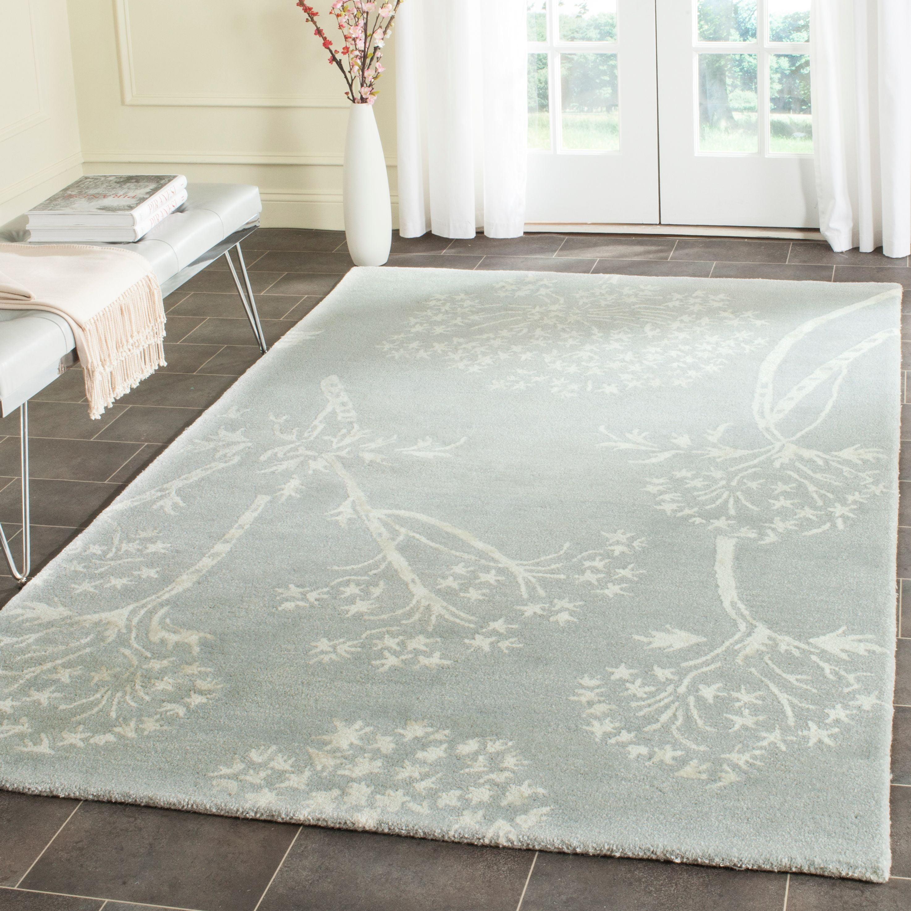 Handmade Light Blue/Ivory Tufted Wool 4' x 6' Area Rug