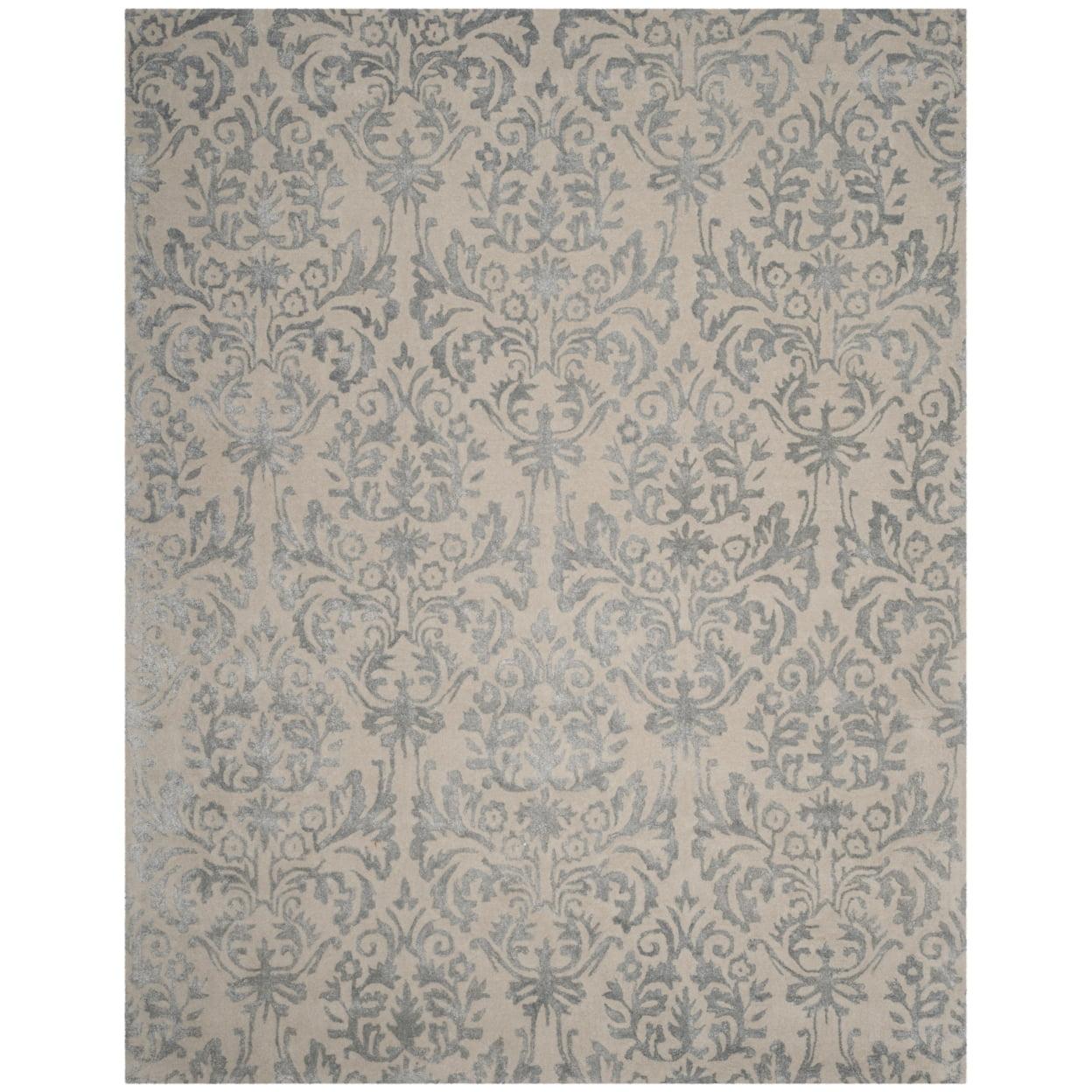 Ivory and Silver Hand-Tufted Wool Area Rug, 5' x 8'