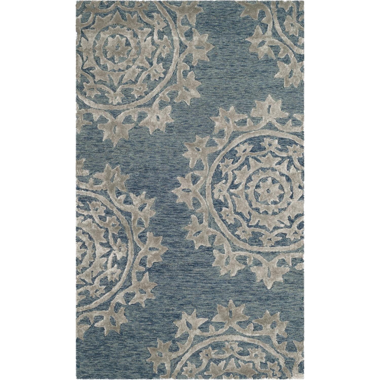 Handmade Blue Wool and Viscose Tufted Area Rug, 2' x 3'