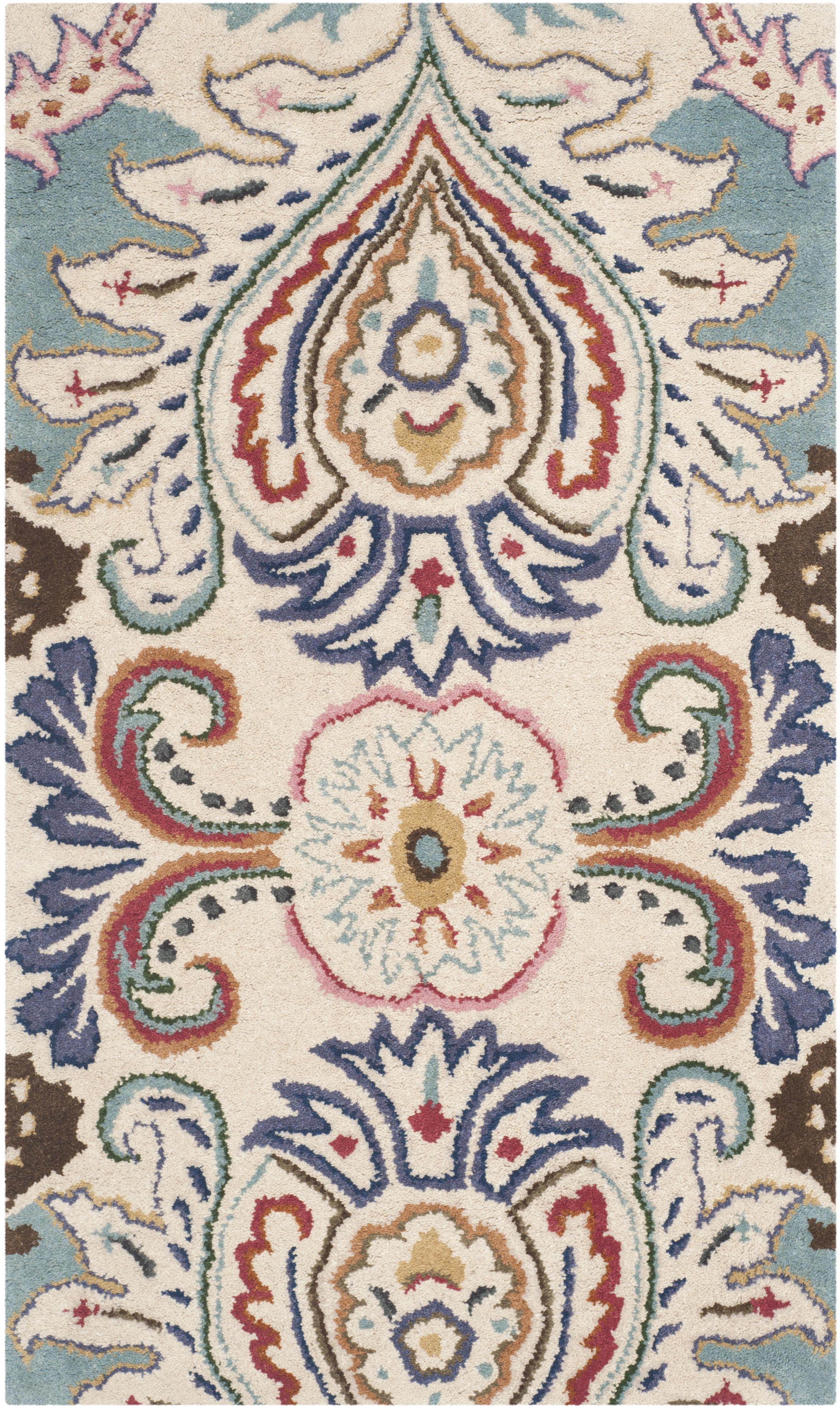 Bella BEL118 Hand Tufted Accent Rug - Ivory/Teal - 2'6"x4' - Safavieh.