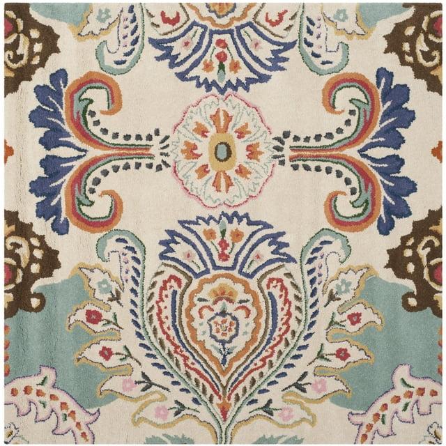 Bella BEL118 Hand Tufted Area Rug - Ivory/Teal - 5'x5' - Safavieh.