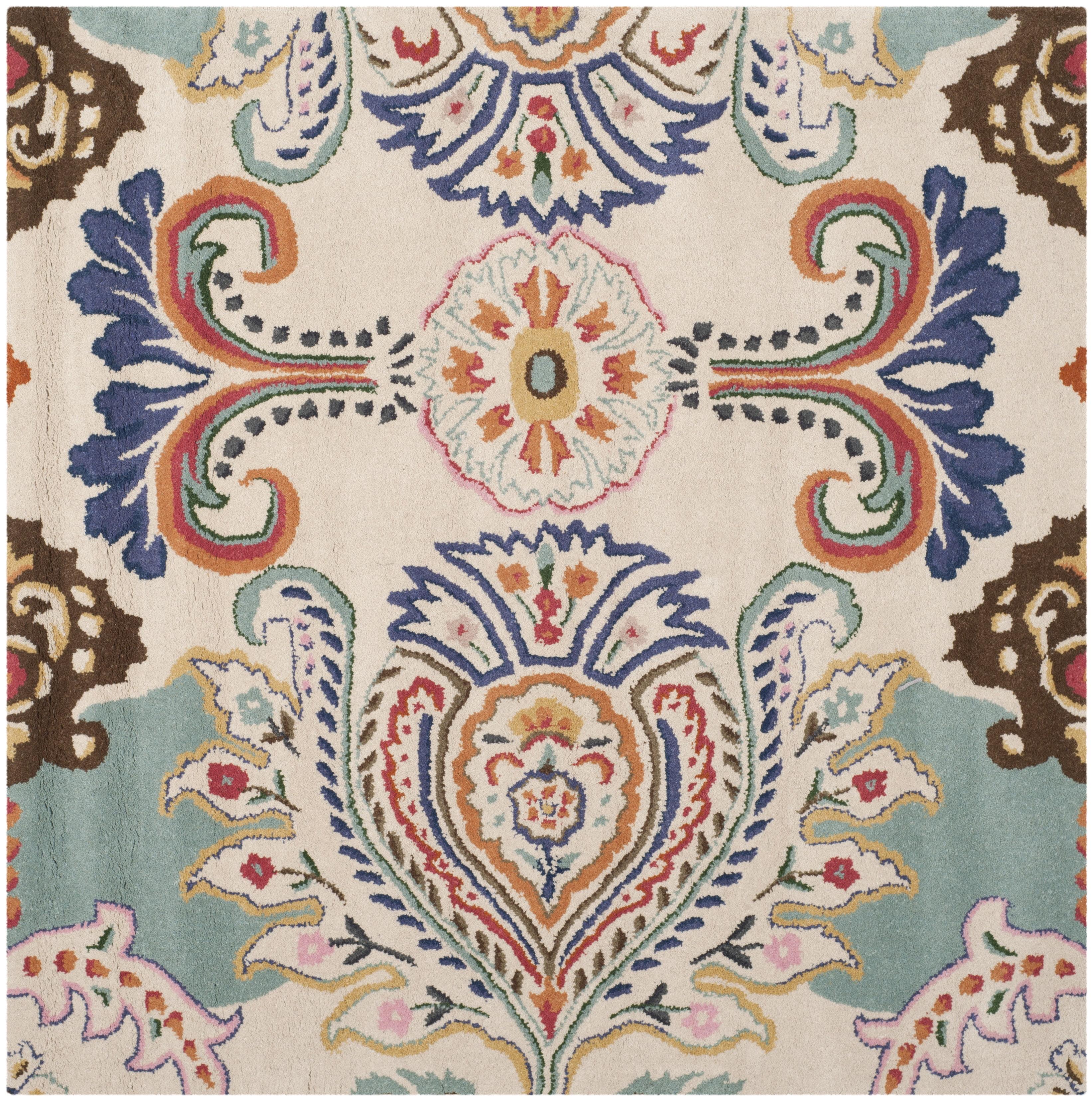 Bella BEL118 Hand Tufted Area Rug - Ivory/Teal - 7'x7' - Safavieh.