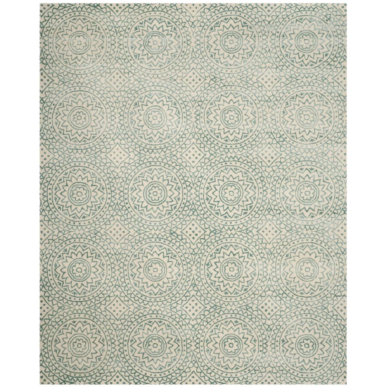 SAFAVIEH Bella Natalee Medallion Geometric Wool Area Rug, Ivory/Blue, 5' x 5' Square
