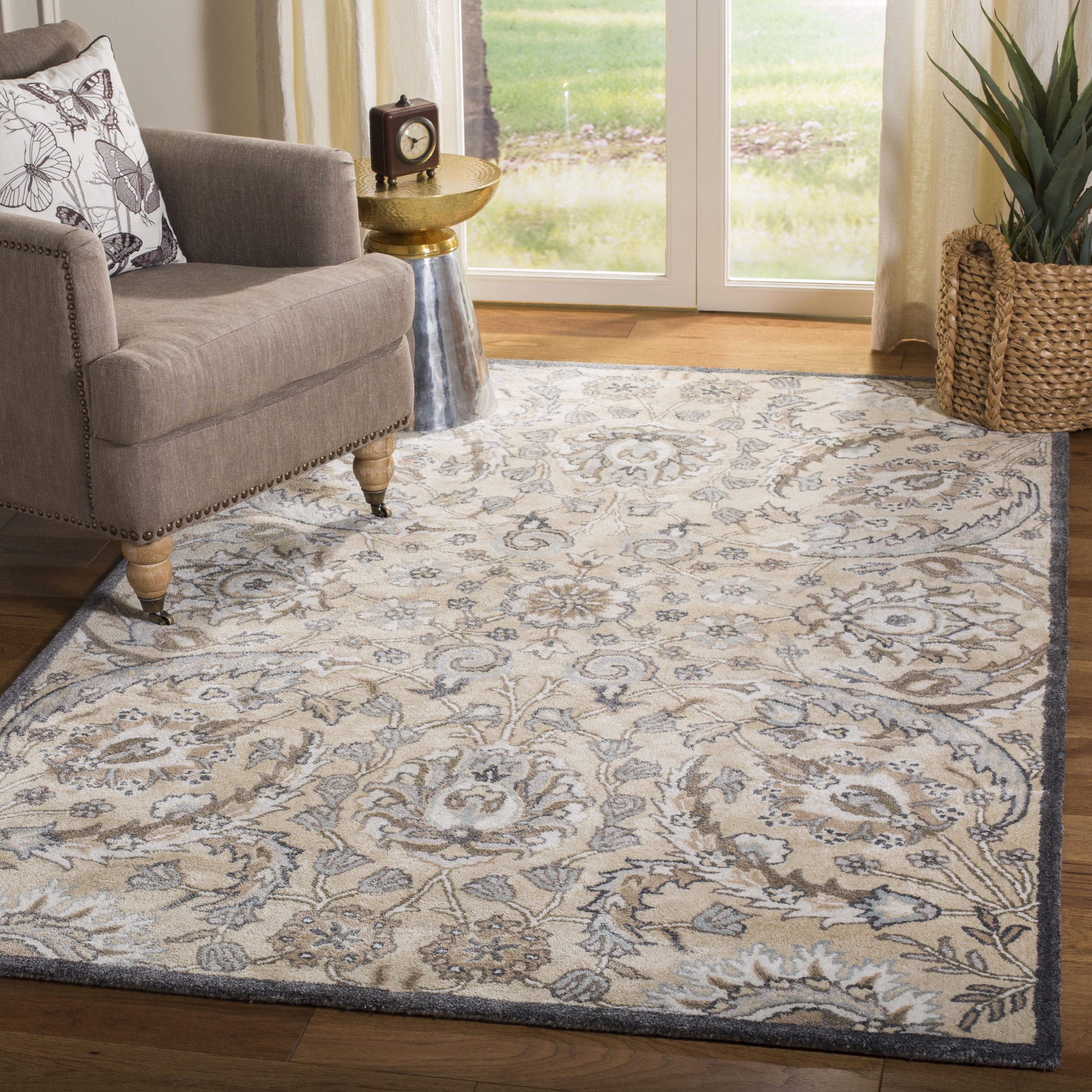 Beige and Multi 4' x 6' Hand-Tufted Wool Area Rug