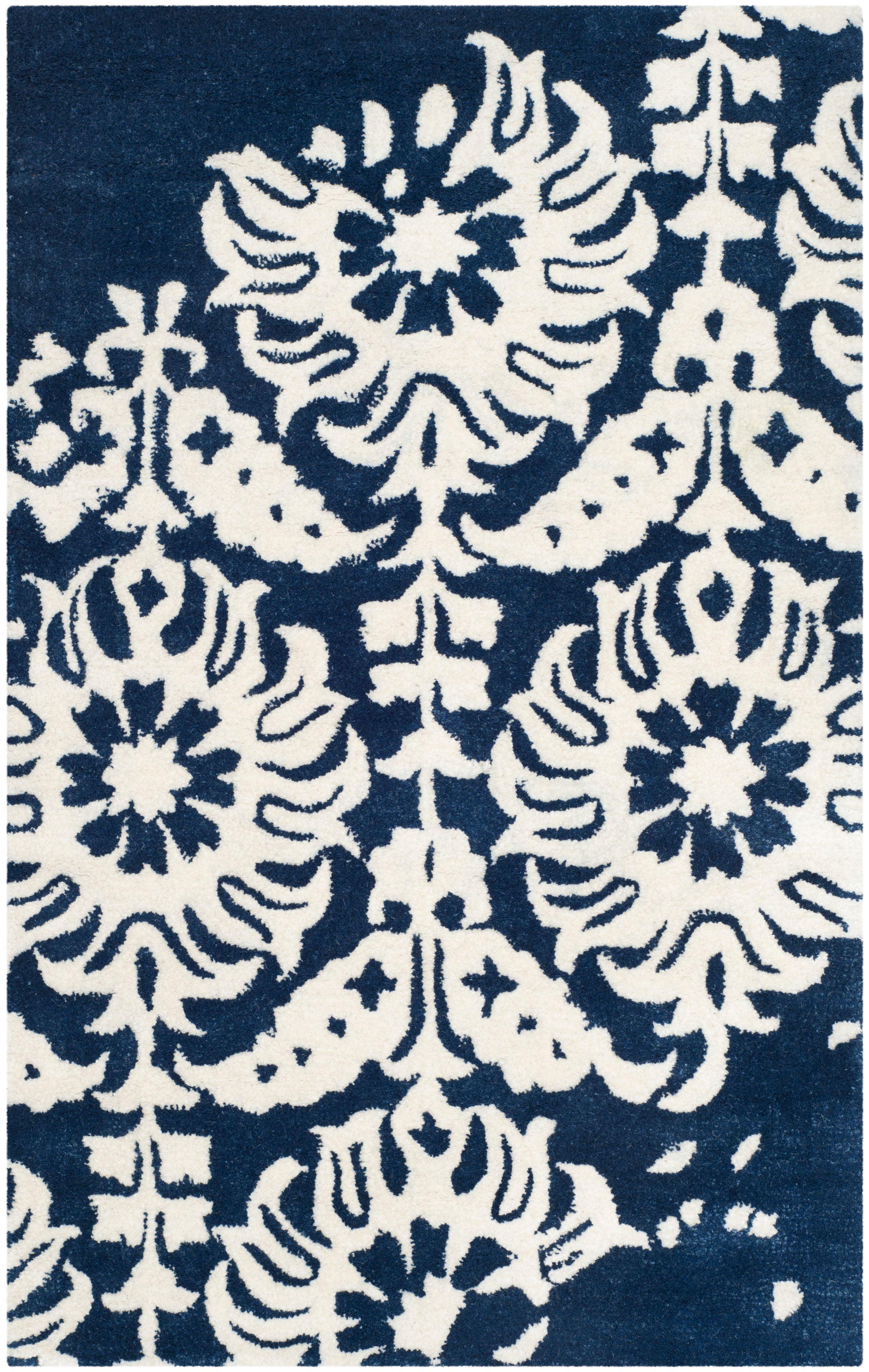 Navy Ivory Square Hand-tufted Wool Accent Rug