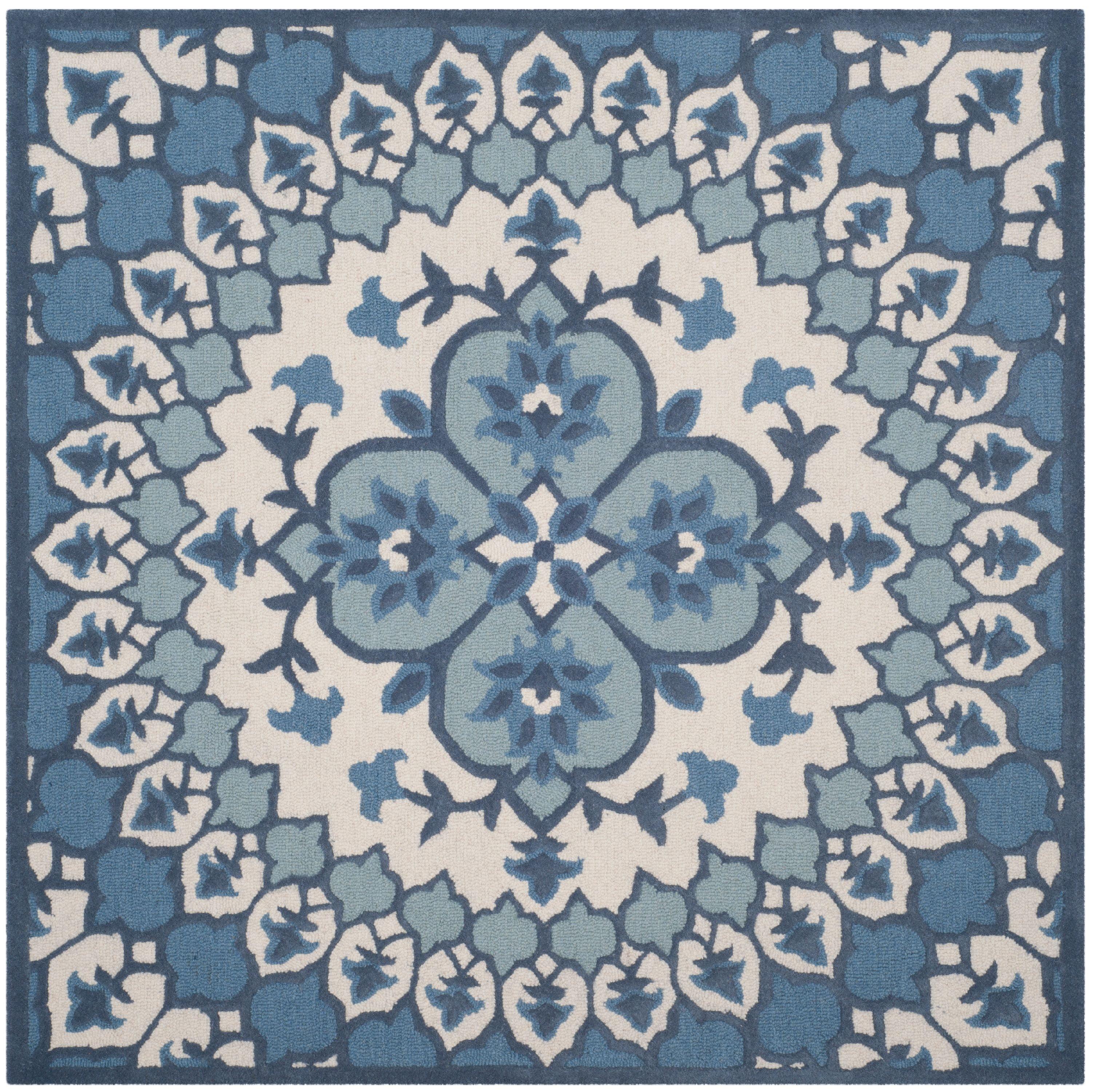 Bellagio BLG610 Hand Tufted Area Rug - Ivory/Blue - 5'x5' - Safavieh.