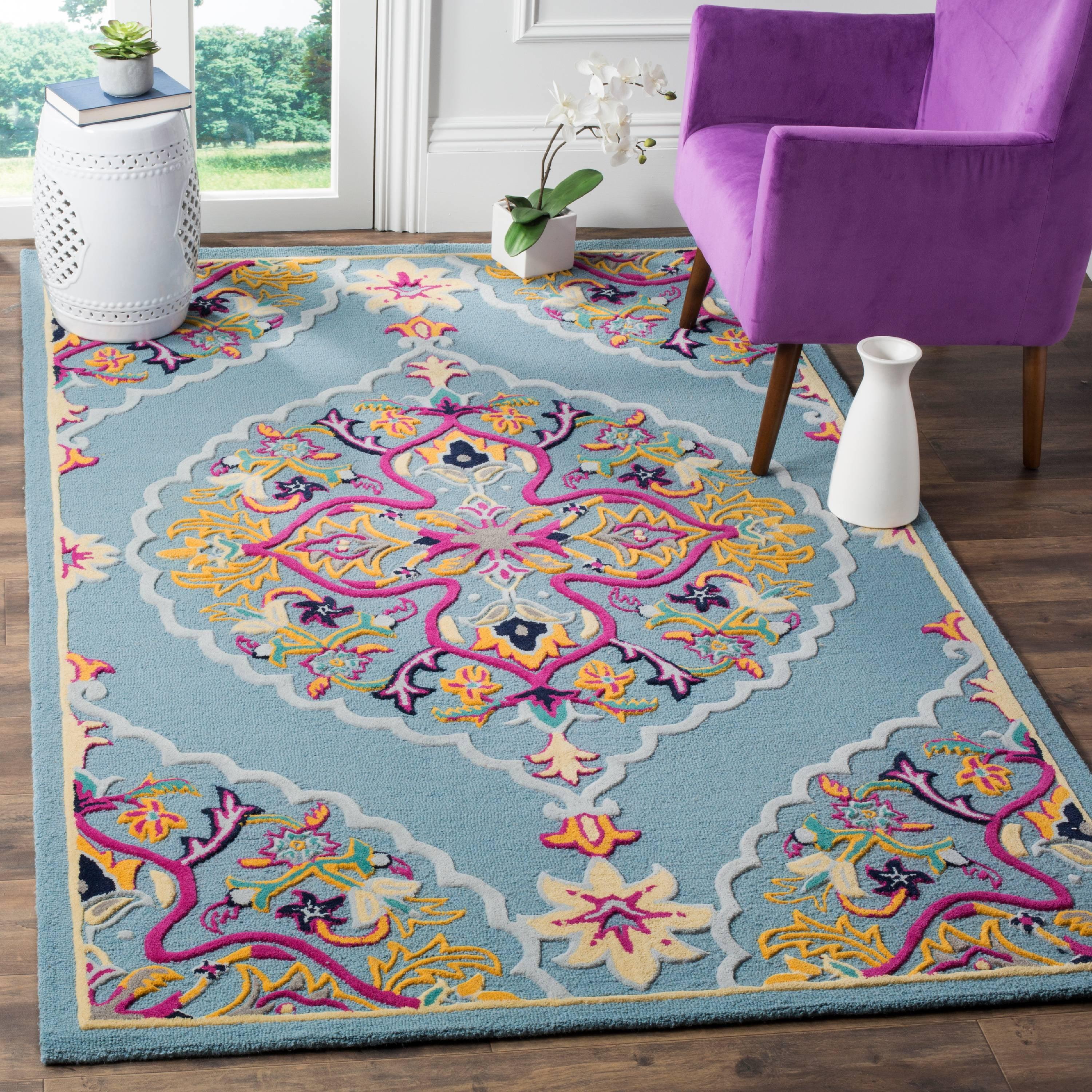 Handmade Tufted Wool Area Rug in Light Blue/Multi, 4' x 6'