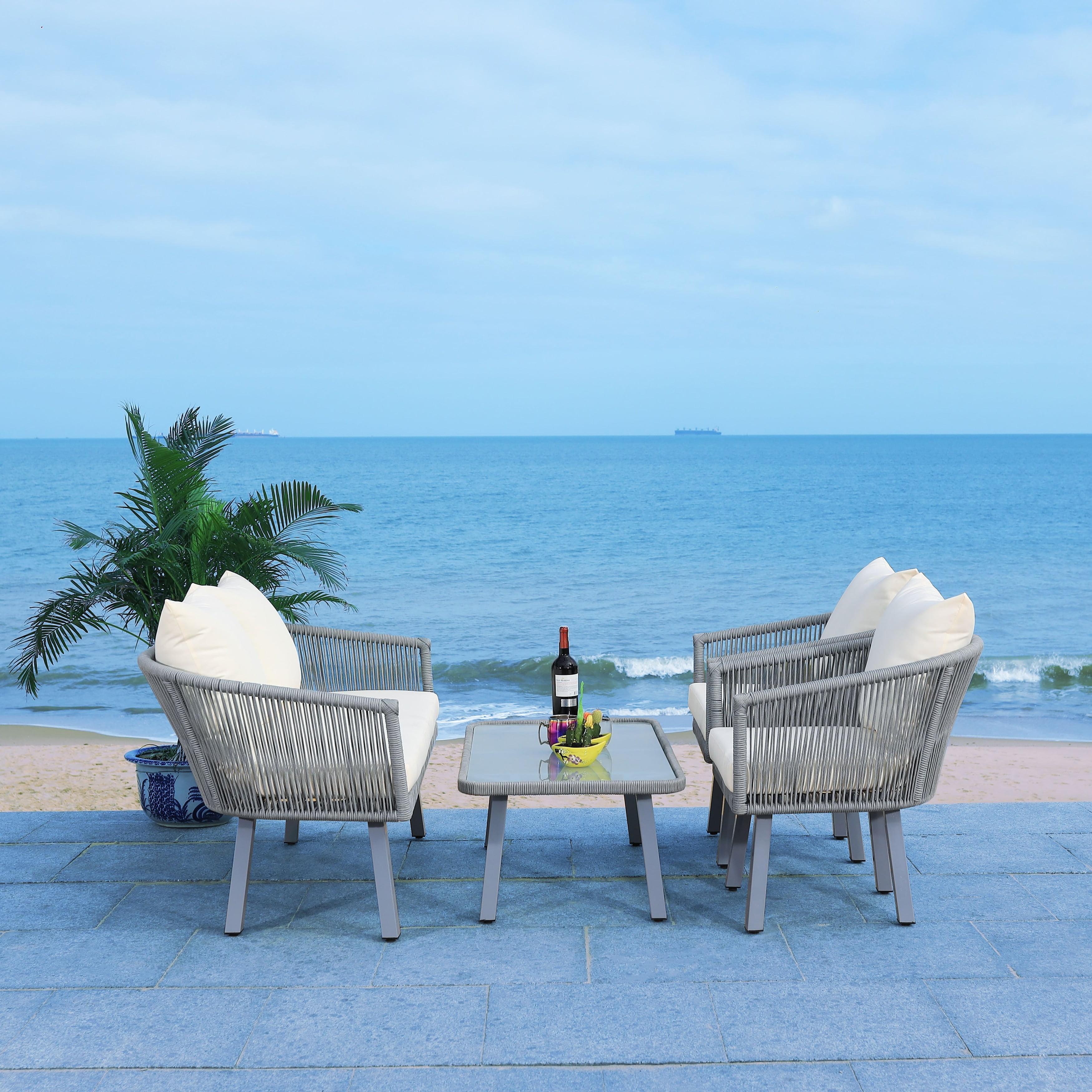 Belmi 4 Piece Rope Living Set - Indoor/Outdoor - PAT7517 - Grey/Beige - Safavieh