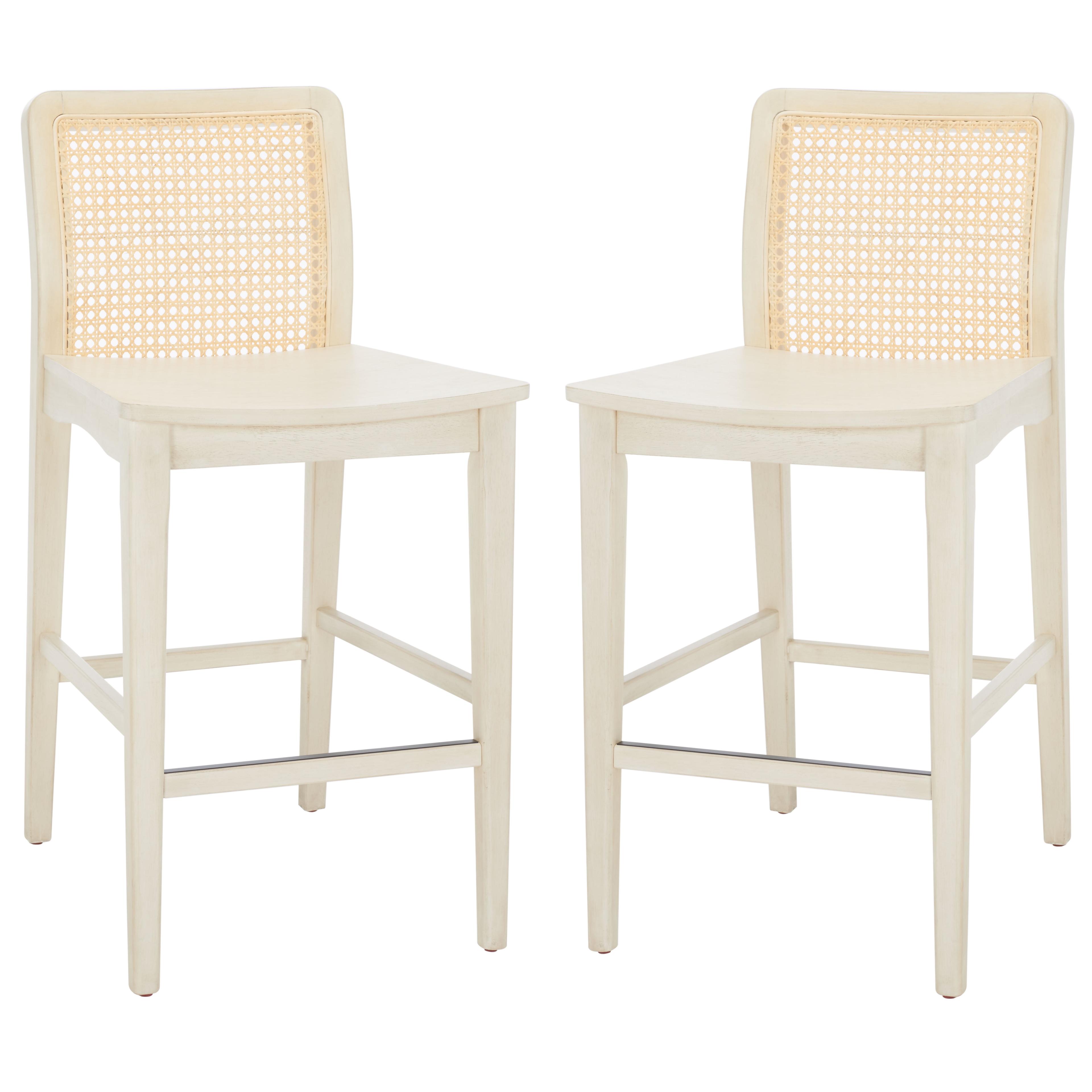 Coastal Charm White and Natural Rubberwood Barstool Set