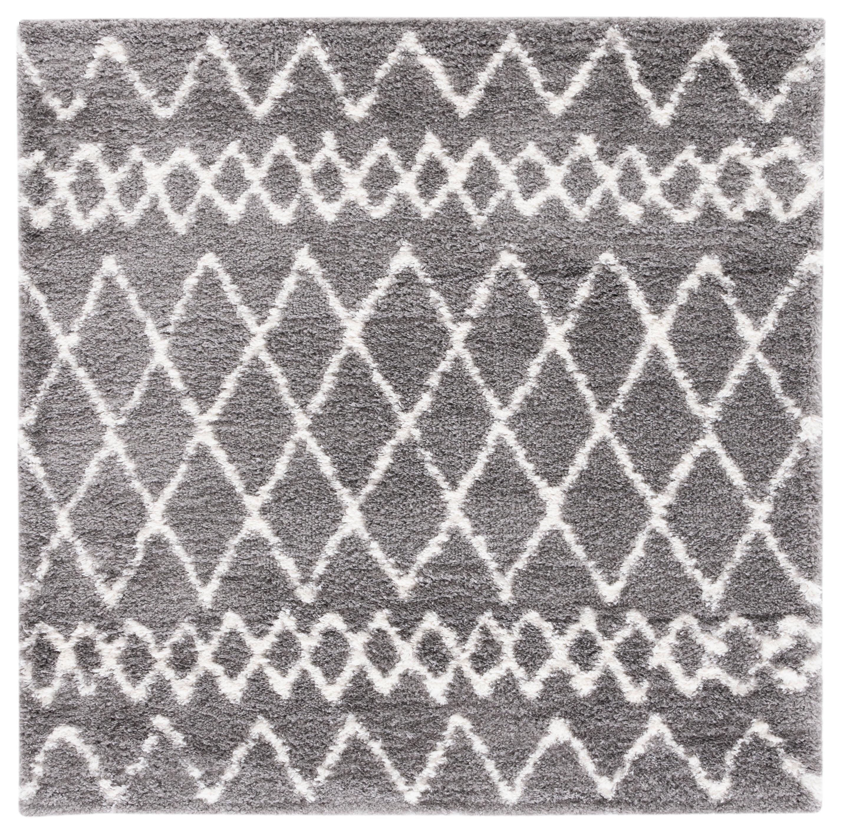 Berber Shag BER165 Power Loomed Indoor Area Rug - Light Grey/Cream - 6'7"x6'7" - Safavieh
