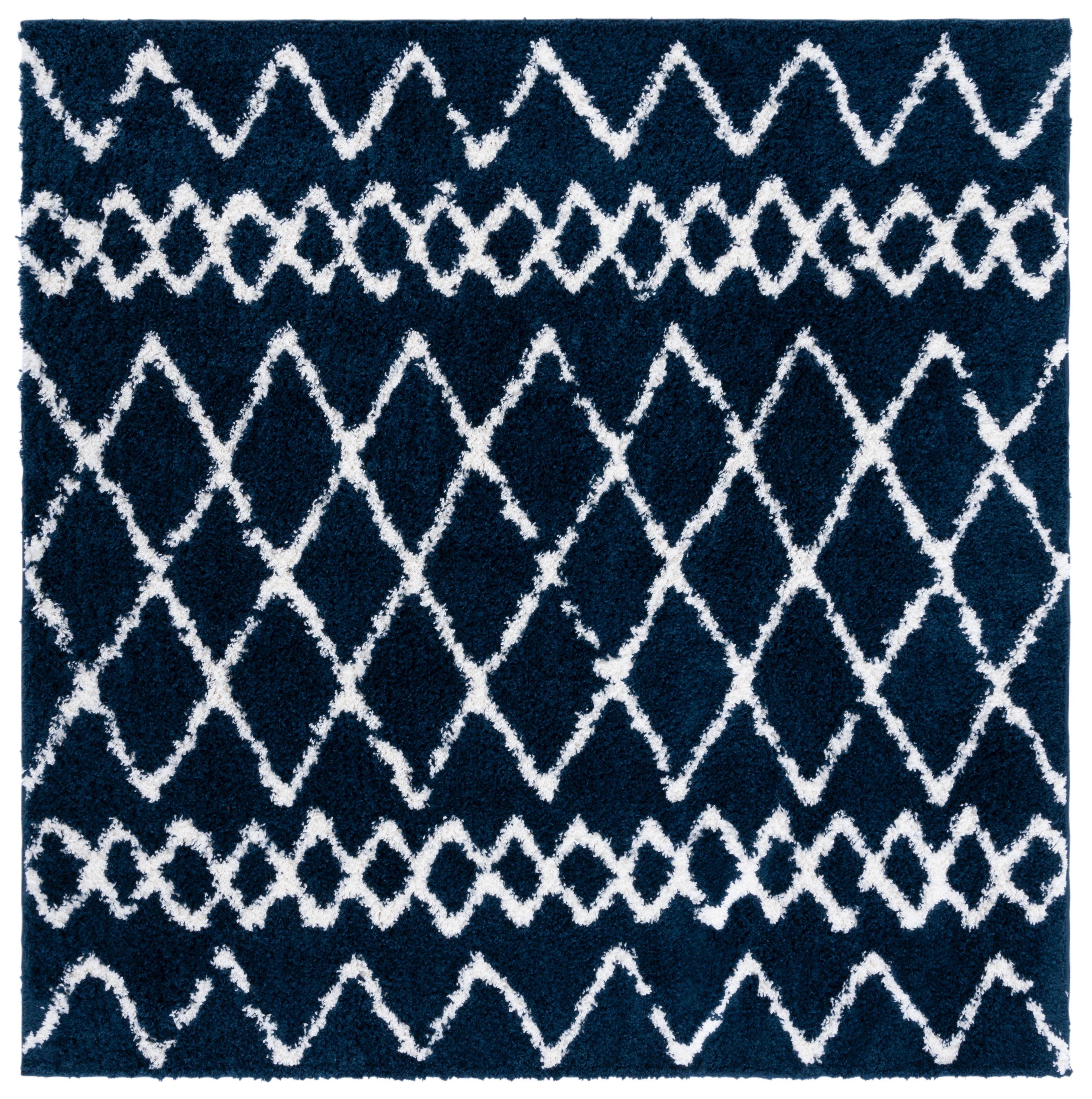Berber Shag BER165 Power Loomed Indoor Area Rug - Navy/Ivory - 6'7"x6'7" - Safavieh