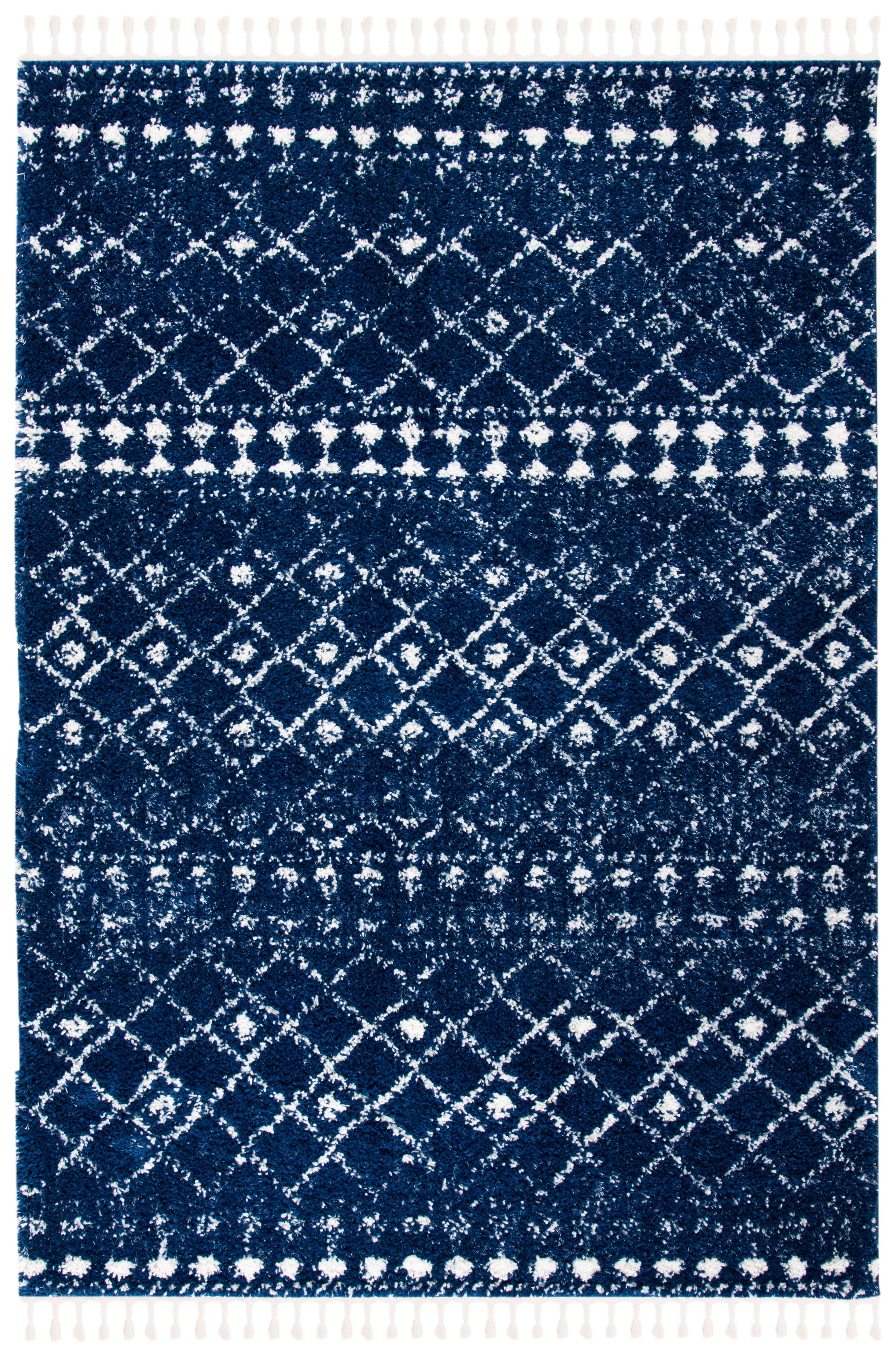 Berber Fringe Shag BFG519 Power Loomed Indoor Area Rug - Dark Blue/Ivory - 6'7"x9' - Safavieh