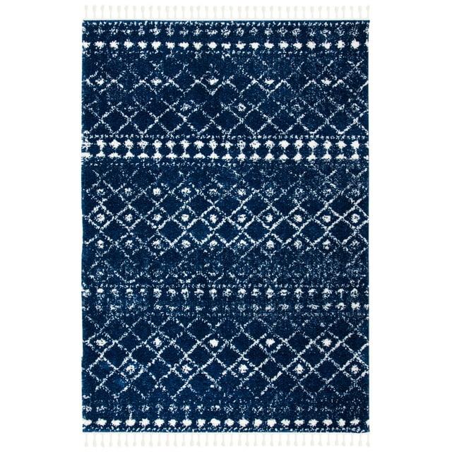Berber Fringe Shag BFG519 Power Loomed Indoor Area Rug - Dark Blue/Ivory - 6'7"x9' - Safavieh