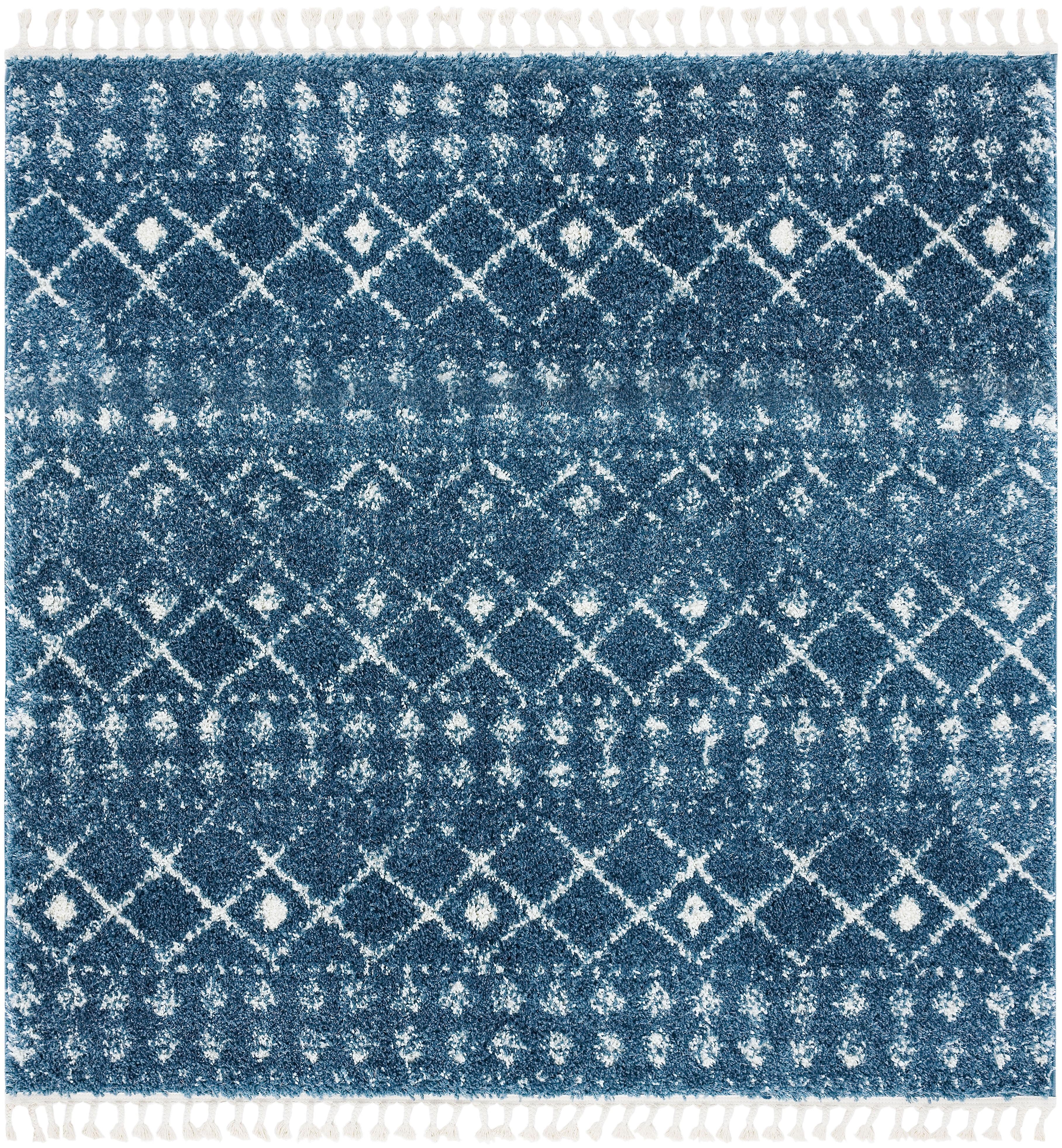 Berber Fringe Shag BFG519 Power Loomed Indoor Area Rug - Blue/Ivory - 6'7"x6'7" - Safavieh