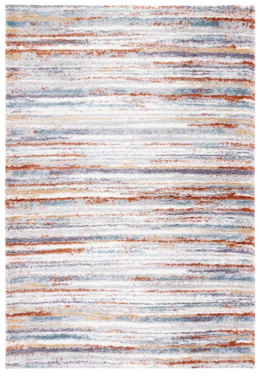 SAFAVIEH Berber Jaslyn Abstract Shag Area Rug, 3' x 5', Blue Rust/Ivory