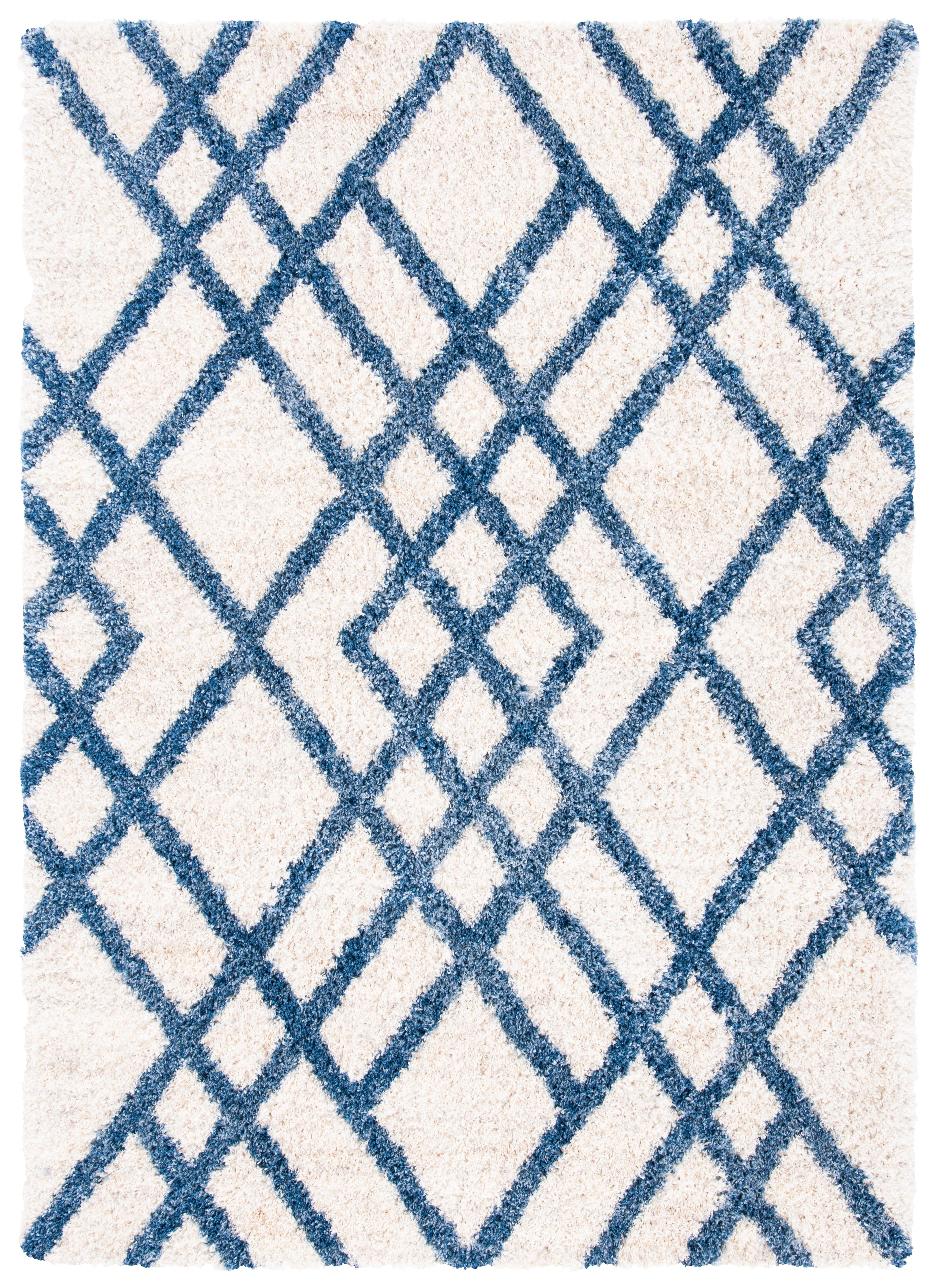 SAFAVIEH Berber Kyle Geometric Shag Area Rug, Ivory/Blue, 2' x 4'