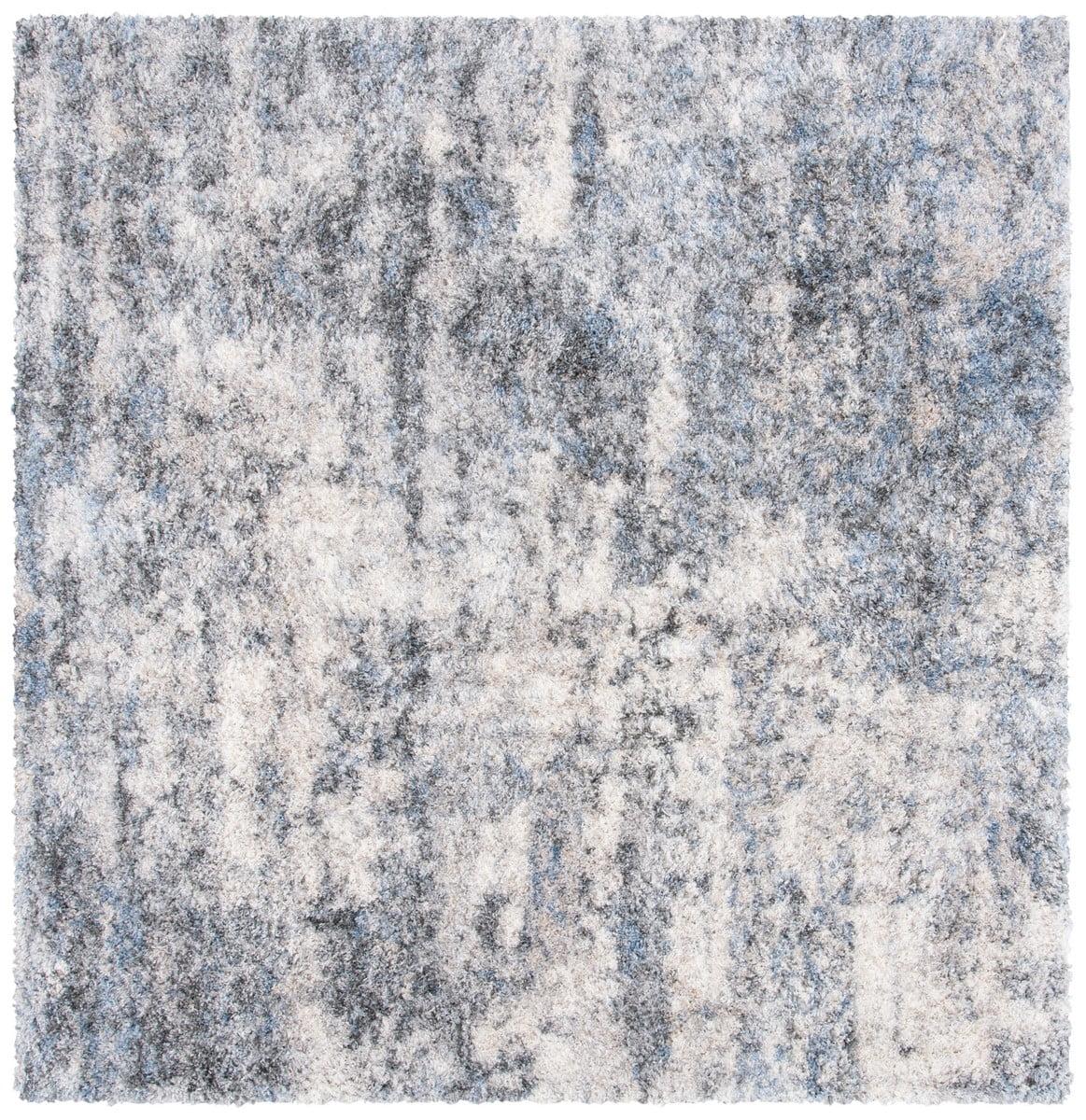 Ivory and Grey Synthetic Shag Square Area Rug