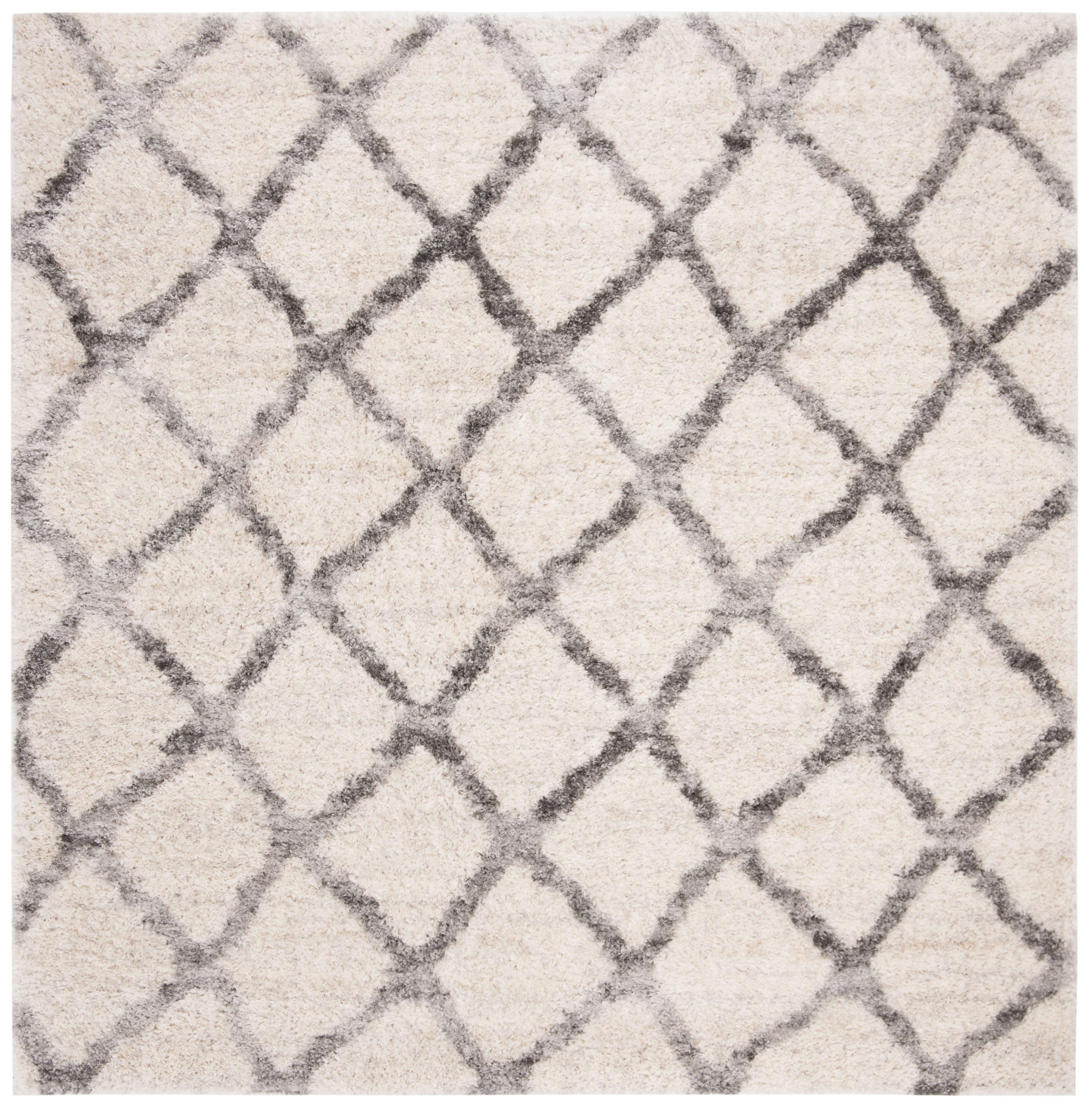 SAFAVIEH Berber Abel Geometric Shag Area Rug, Cream/Grey, 5'3" x 5'3" Square