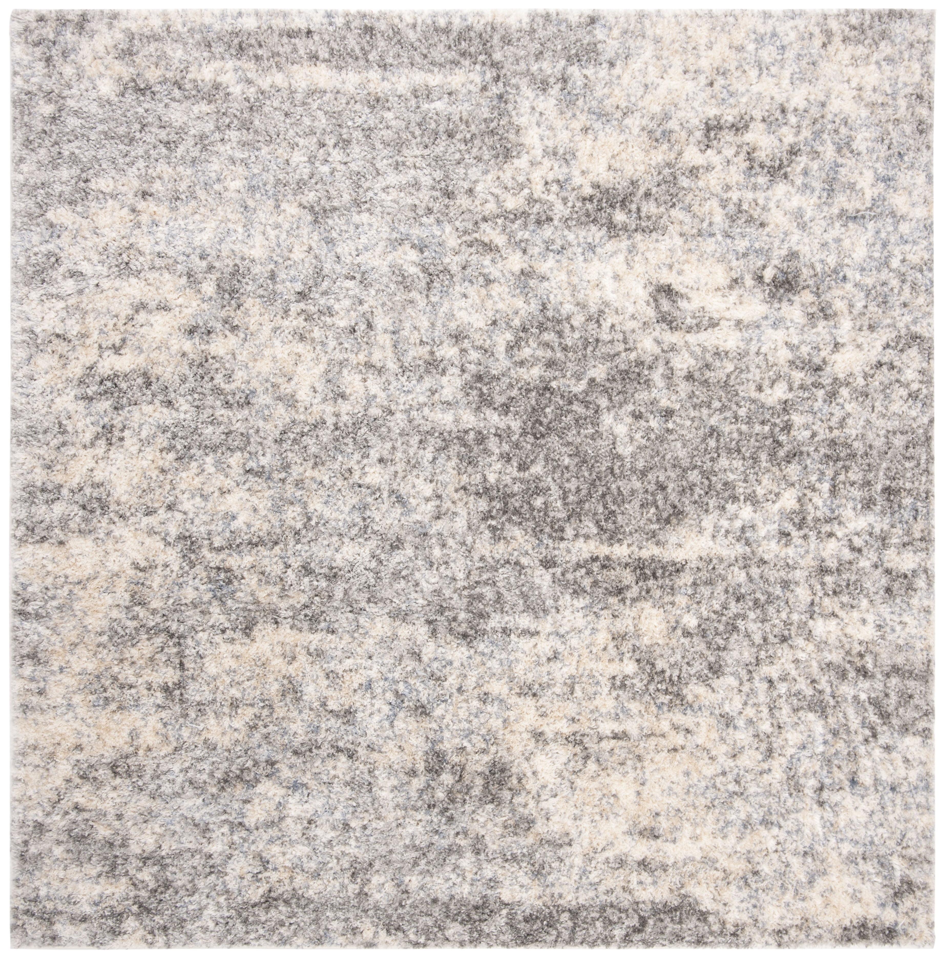 Gray and Cream Abstract Shag Area Rug, 8' Square