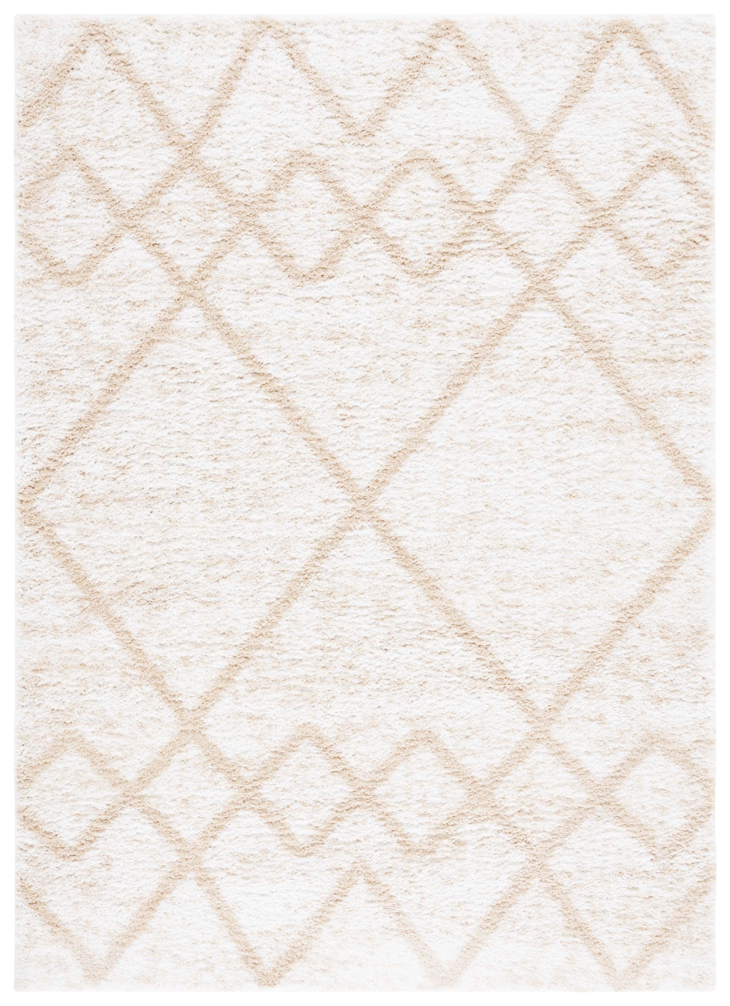 Ivory and Beige Synthetic Shag Area Rug, 5'5" x 7'7"