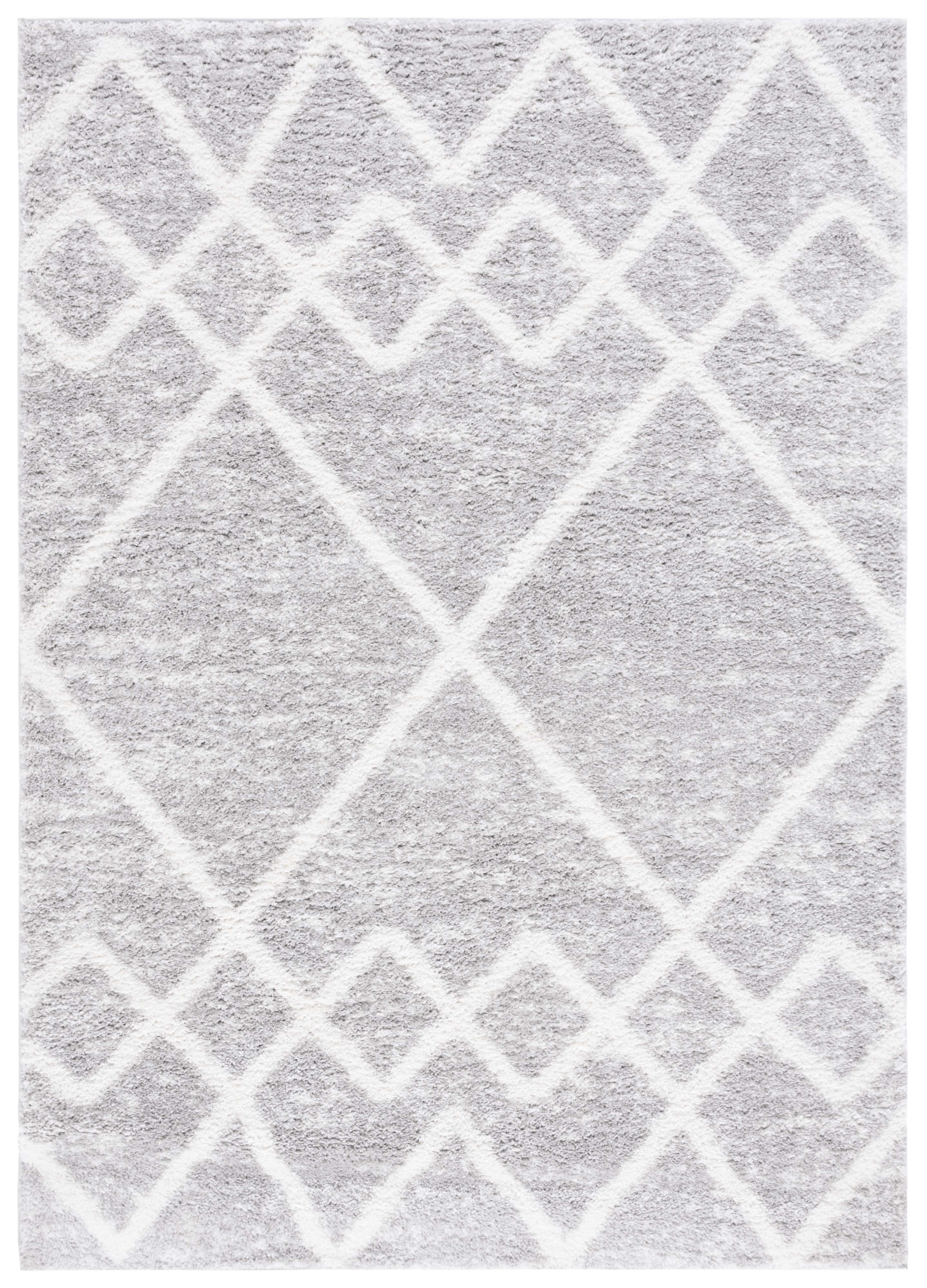 SAFAVIEH Berber Shag Lidija Trellis Area Rug, Ivory/Grey, 5'5" x 7'7"