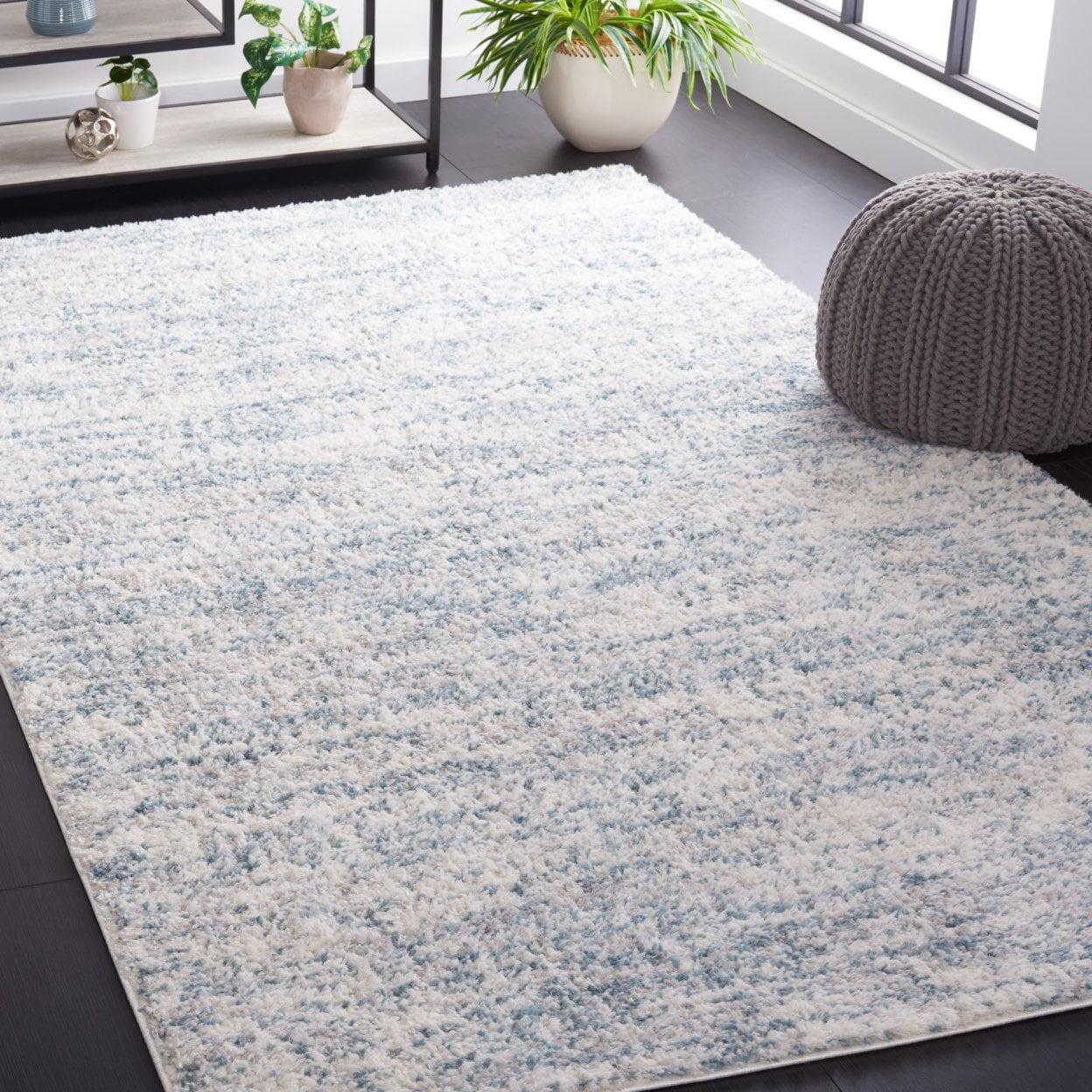 SAFAVIEH Berber Shag Torvald Abstract Area Rug, Ivory/Light Aqua, 9' x 12'