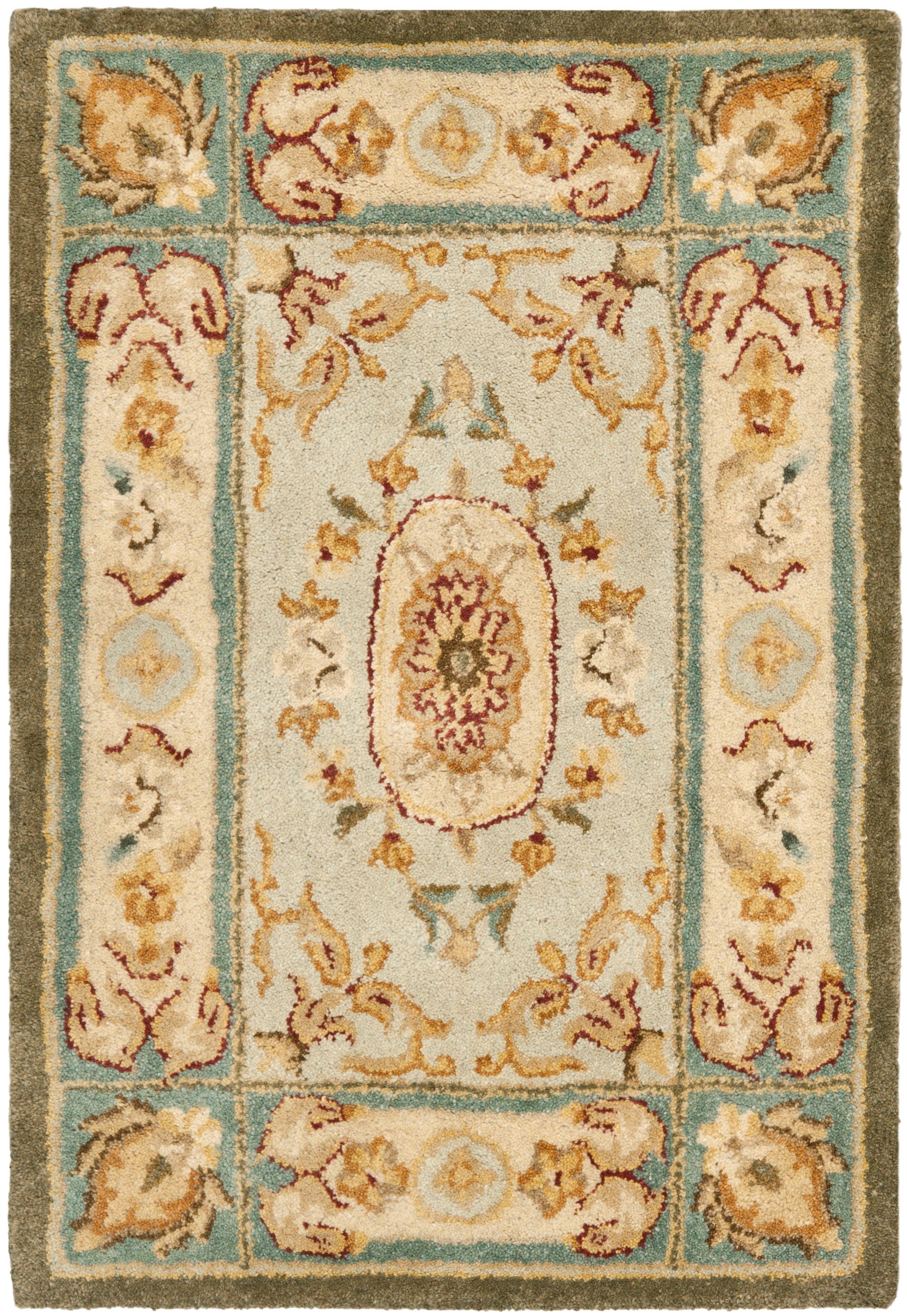 SAFAVIEH Bergama Cromwell Traditional Wool Area Rug, Light Blue/Ivory, 2' x 3'