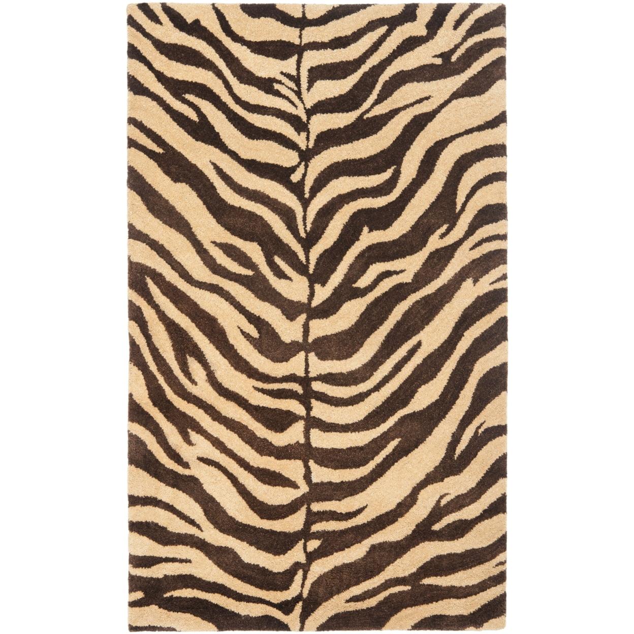 Beige and Brown Wool Animal Print Rug