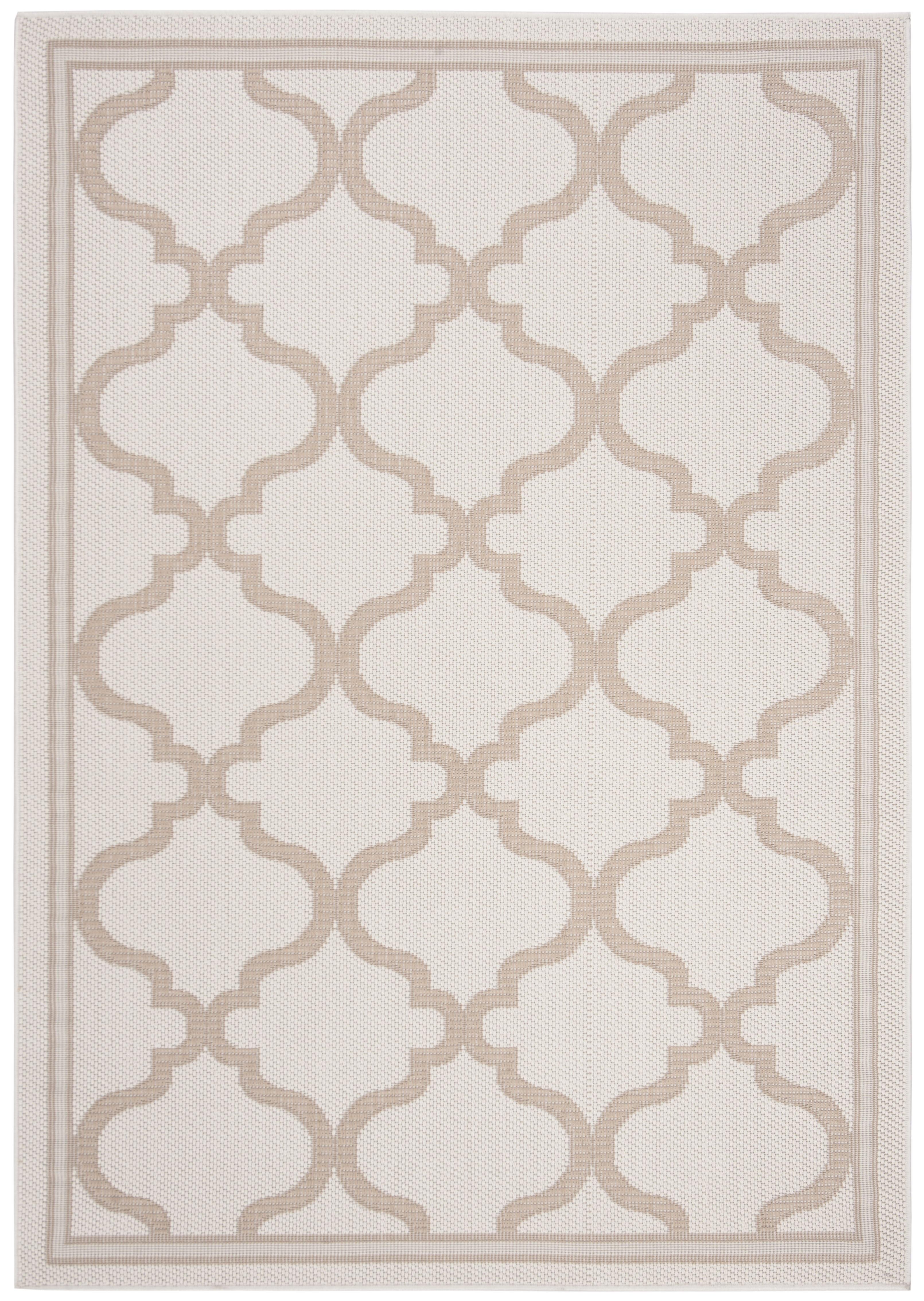 Ivory Beige Trellis 5'3" x 7'6" Stain-Resistant Outdoor Area Rug