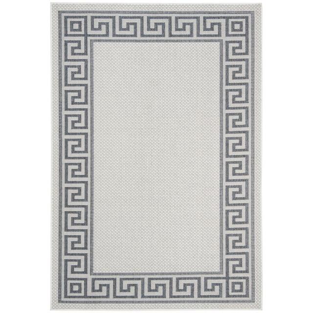 SAFAVIEH Bermuda Isidora Geometric Machine Washable Indoor/Outdoor Area Rug, Ivory/Blue, 5'3" x 7'6"