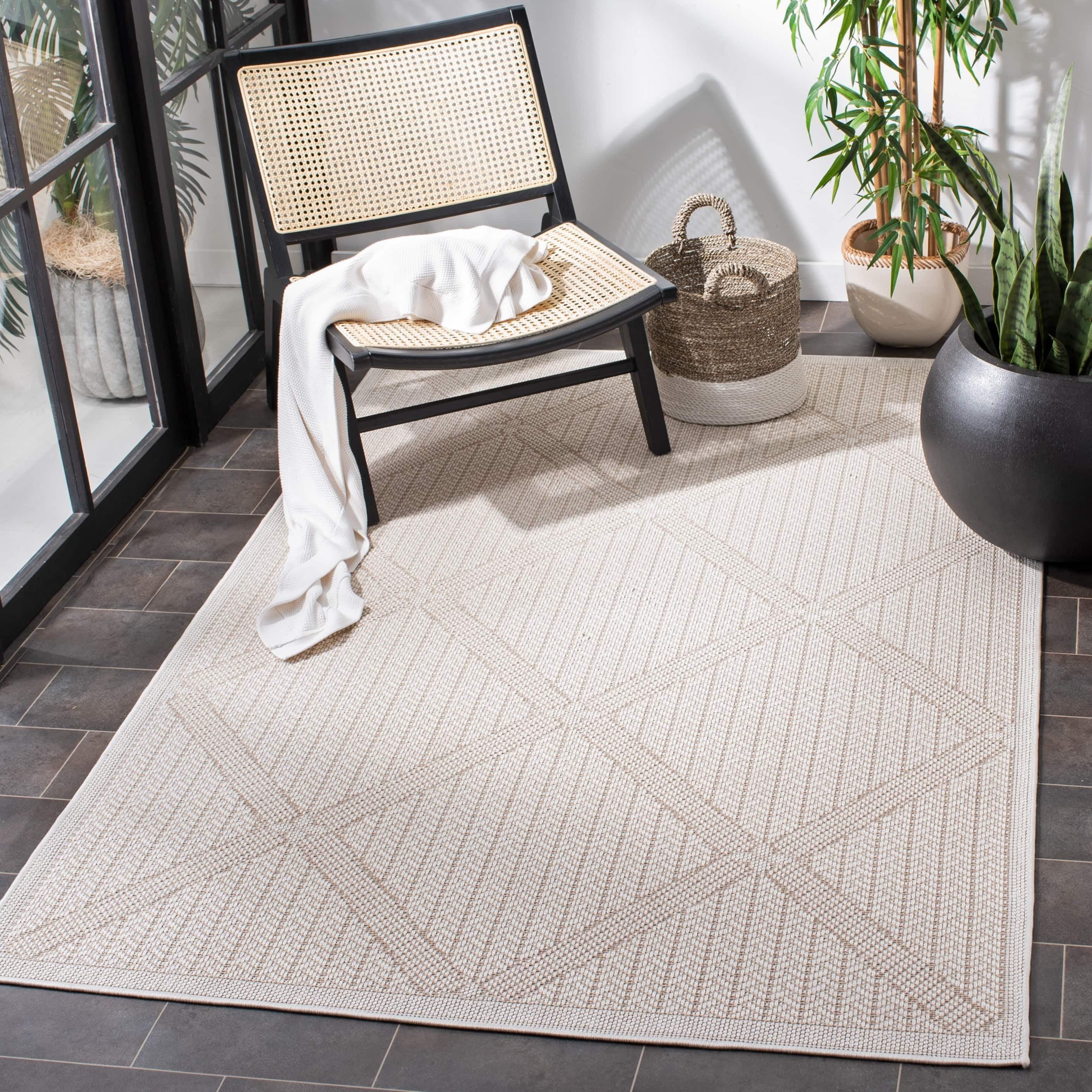 SAFAVIEH Bermuda Julijana Geometric Diamonds Indoor/Outdoor Area Rug Cream/Beige, 6'7" x 6'7" Square