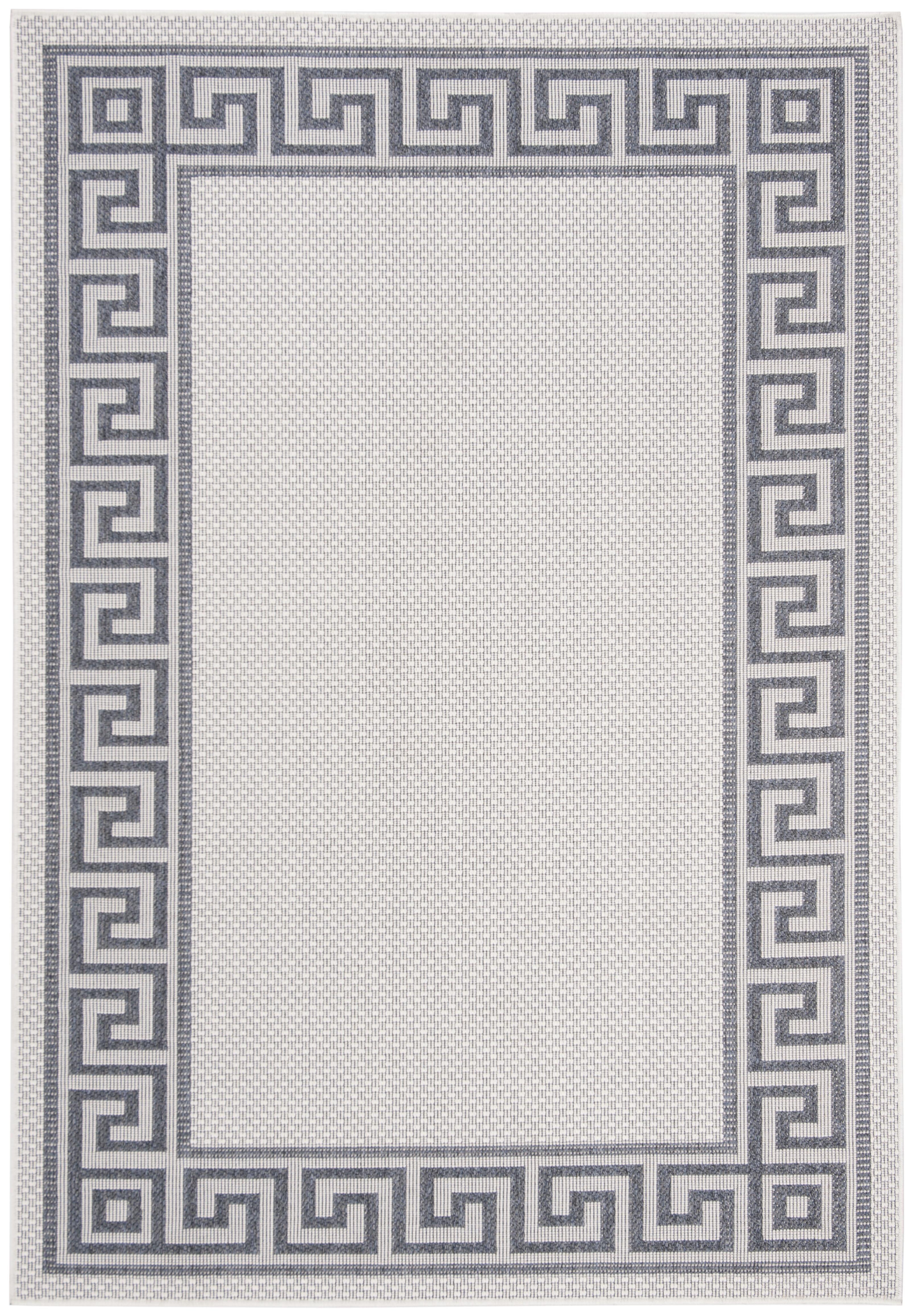 SAFAVIEH Bermuda Isidora Geometric Machine Washable Indoor/Outdoor Area Rug, Ivory/Blue, 5'3" x 7'6"
