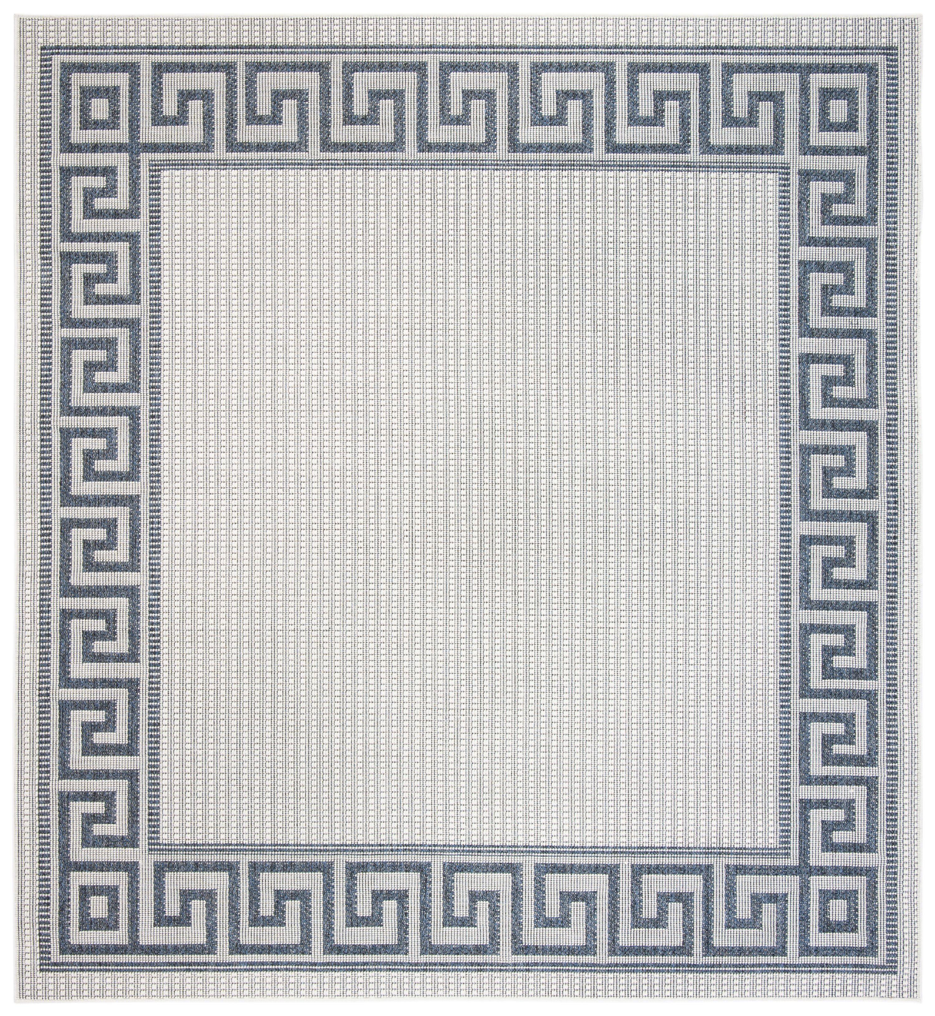 SAFAVIEH Bermuda Malanie Geometric Bordered Indoor/Outdoor Area Rug Ivory/Blue, 6'7" x 6'7" Square