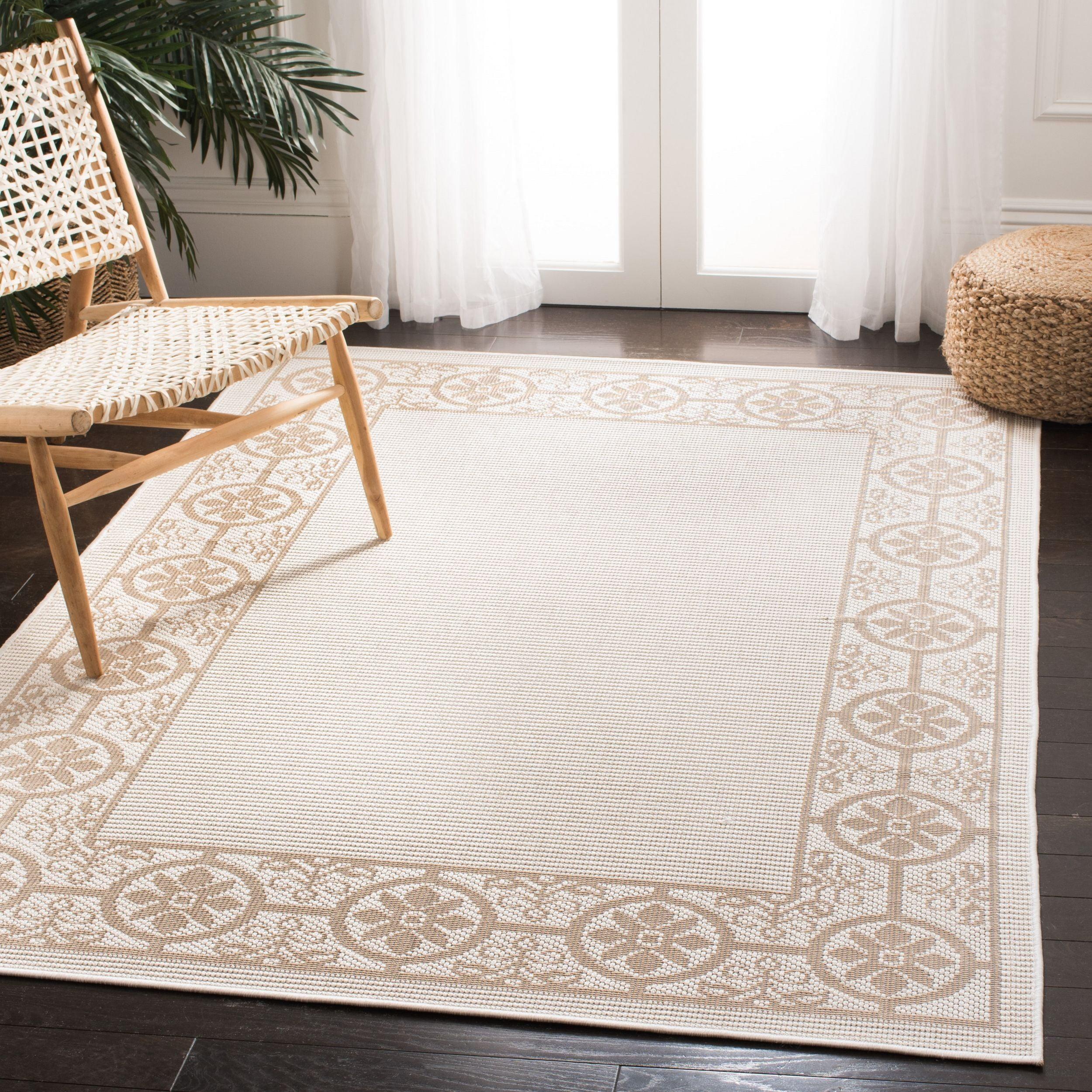 Elegant Beige 80" Square Easy-Care Synthetic Area Rug