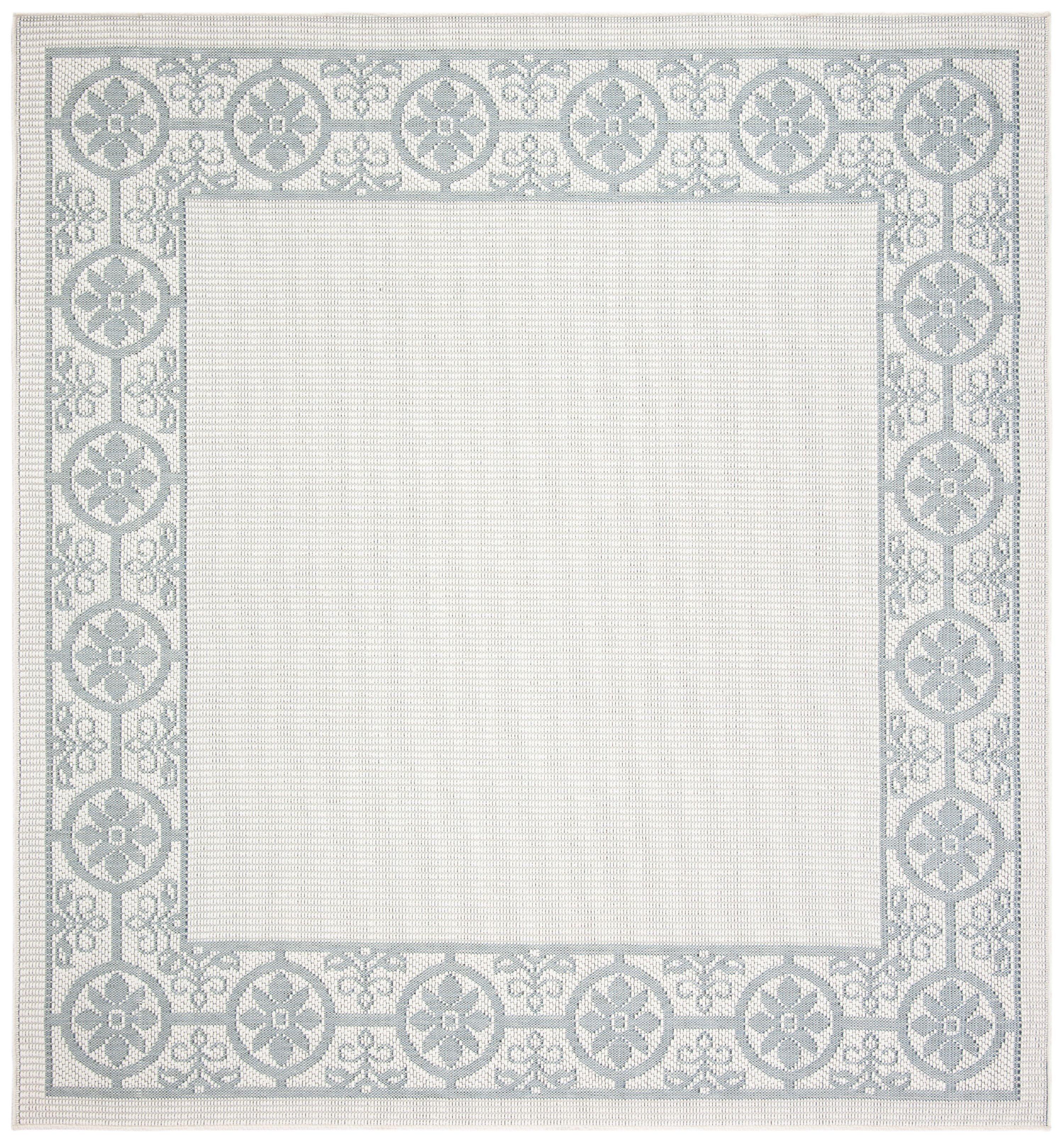 Elegant Ivory and Light Blue 80'' Square Outdoor Rug