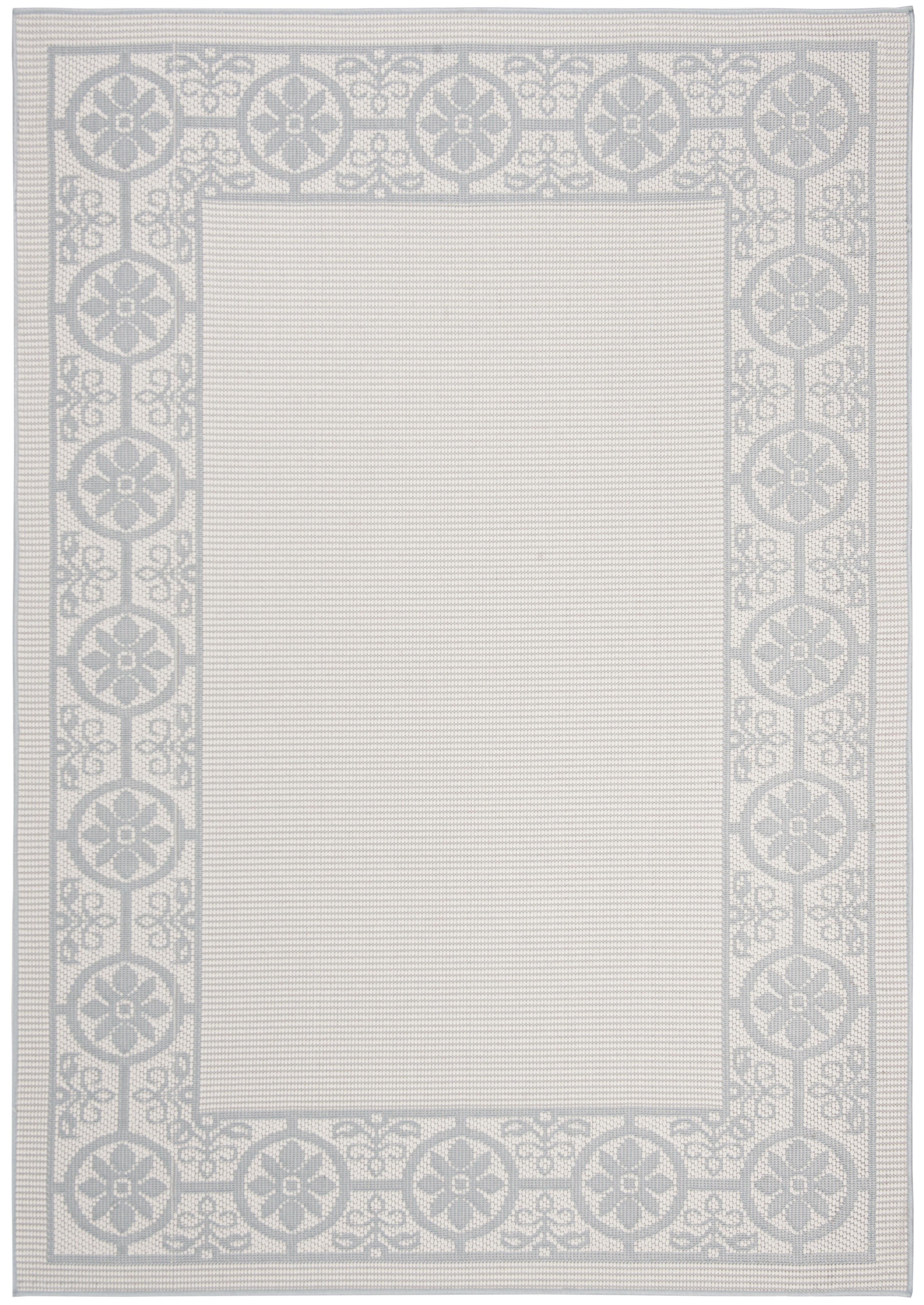 SAFAVIEH Bermuda Zoey Floral Bordered Indoor/Outdoor Area Rug Ivory/Light Blue, 8' x 10'