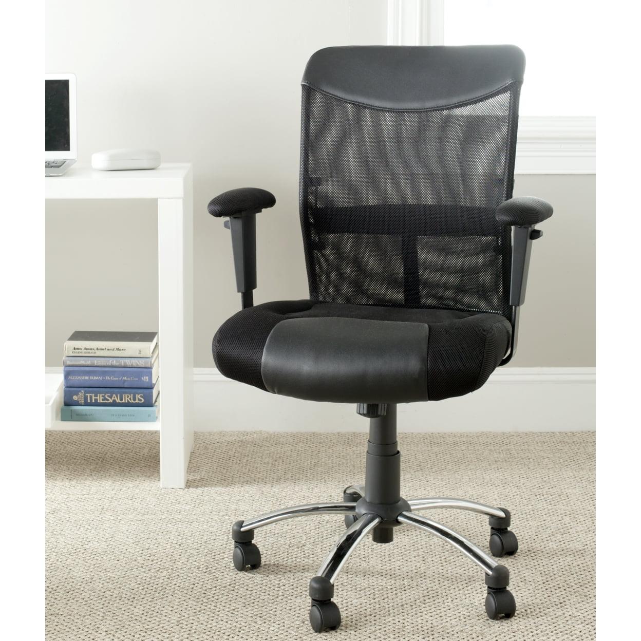 Transitional Black Mesh and Vegan Leather Swivel Desk Chair with Adjustable Arms