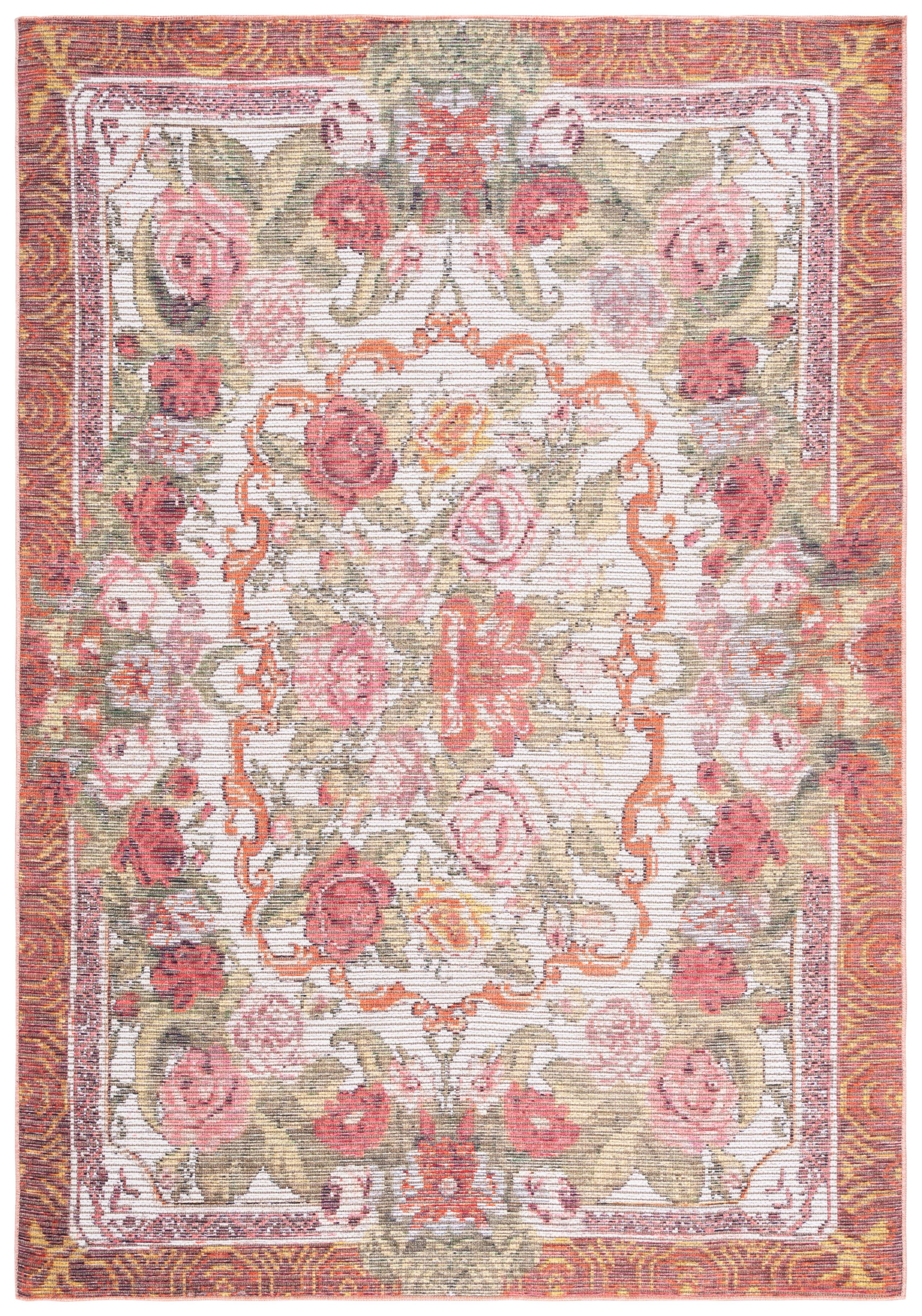 Ivory and Sage Rust Floral Synthetic 8' x 10' Area Rug