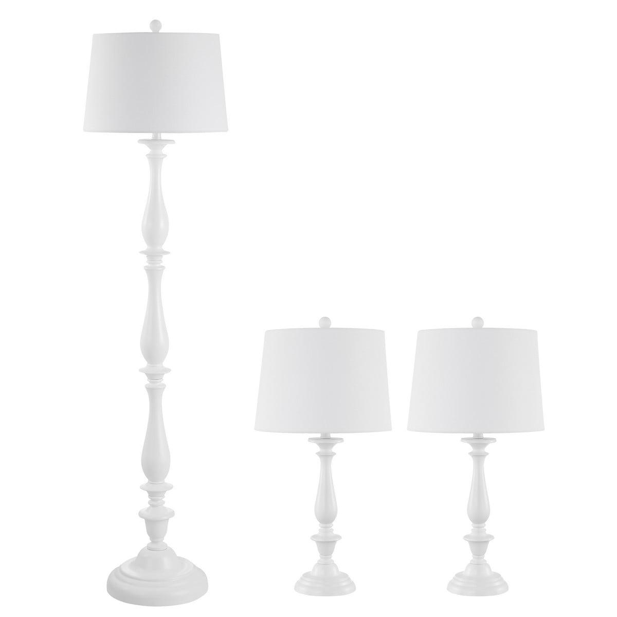 Bessie 61.5" White Candlestick Floor and Table Lamp Set with Cotton Shades