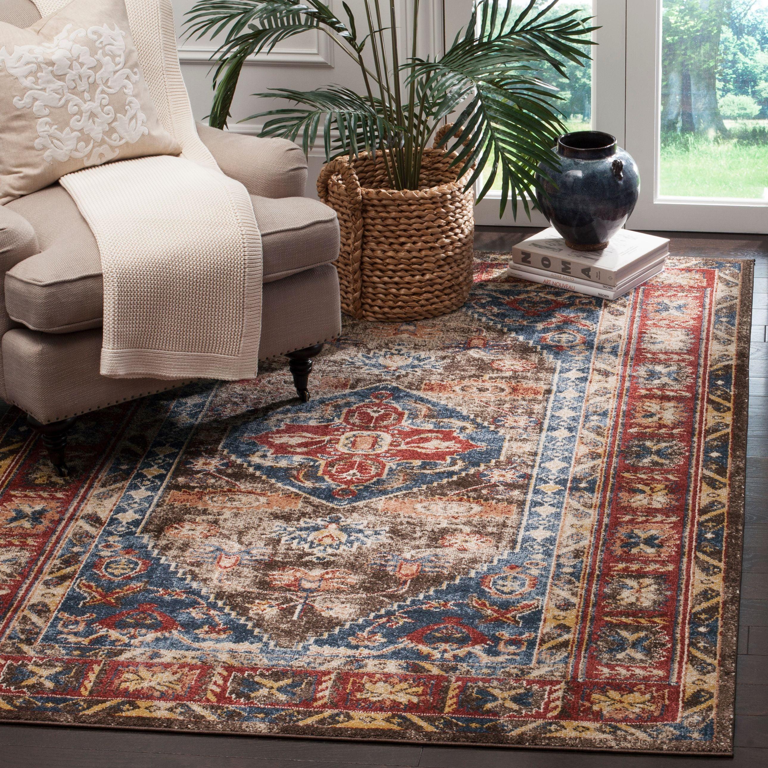 SAFAVIEH Bijar Clayton Traditional Area Rug, Brown/Royal, 8' x 10'